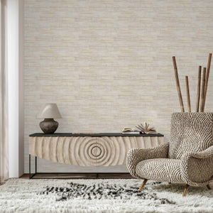 Papier Peint Design Luxe – Vinyle Tissu Structure Paille – Crème/ytong – Abcliving