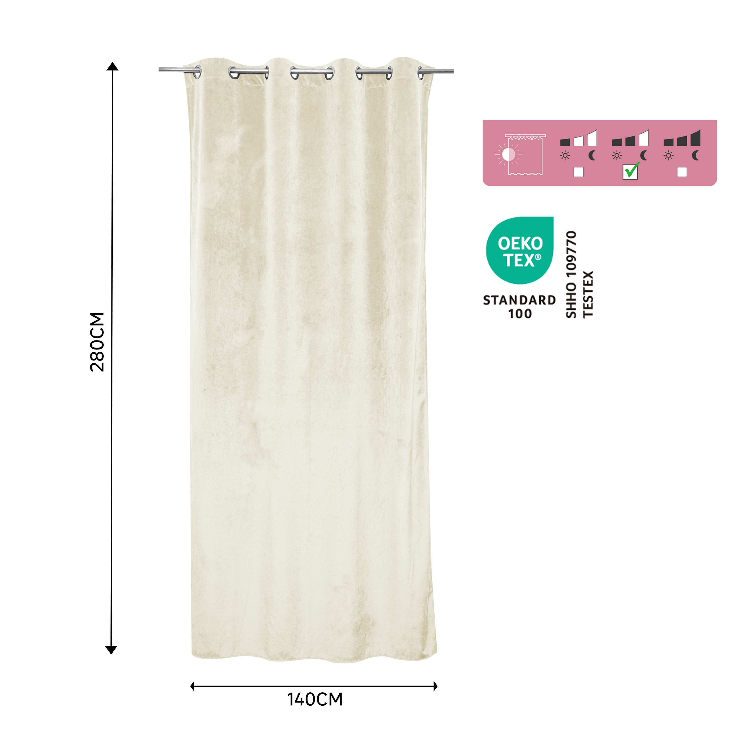 Zasłona welurowa Tony kremowa 140 x 280 cm na przelotkach Inspire - 5