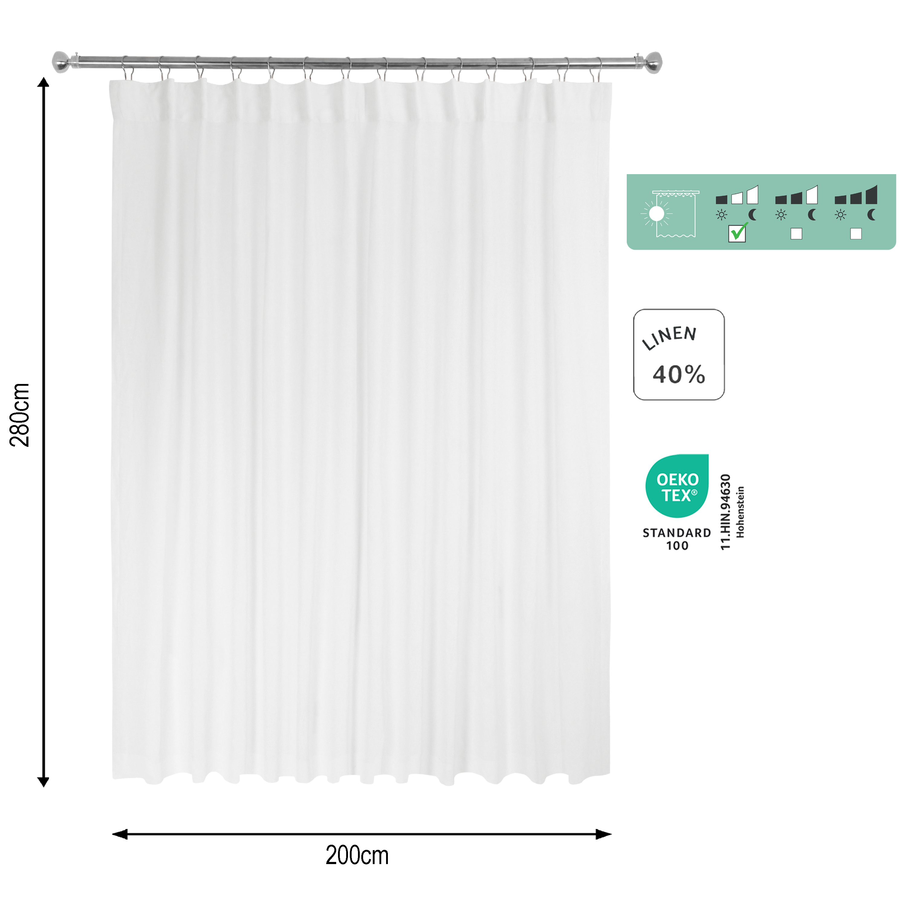 Visillo cinta frunce, trabilla oculta Elara algodón de 200x280cm INSPIRE semi-transparente blanco. Incluye cinta termoadhesiva - 2