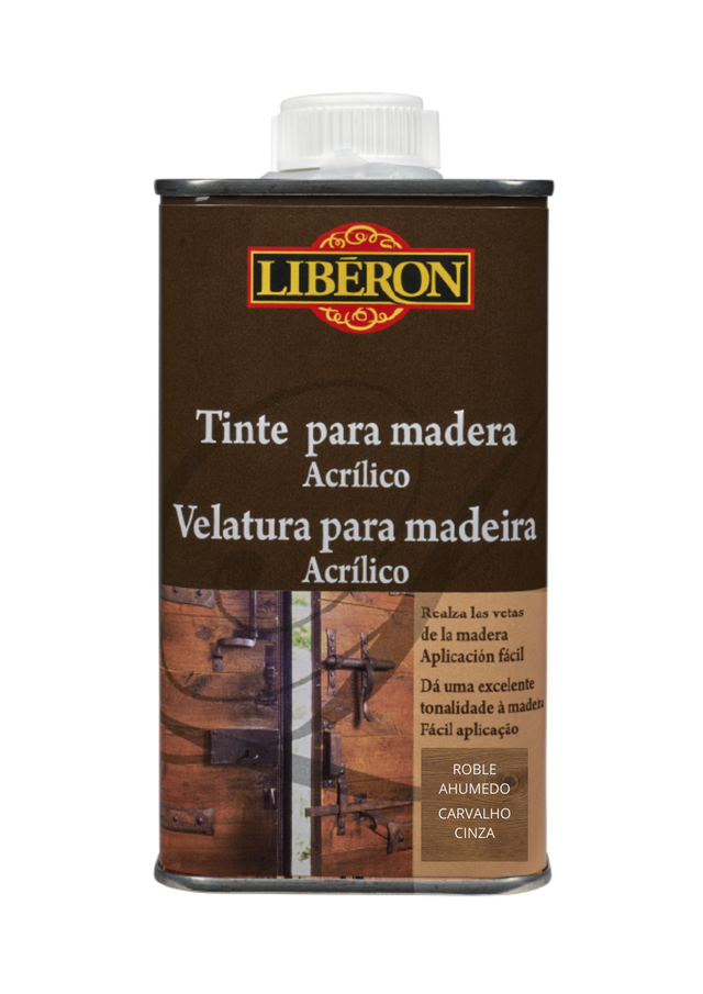 Tinte de madera interior LIBÉRON en color roble medio ahumado, acabado mate para mobiliario líquido de 250 ml. Base agua.