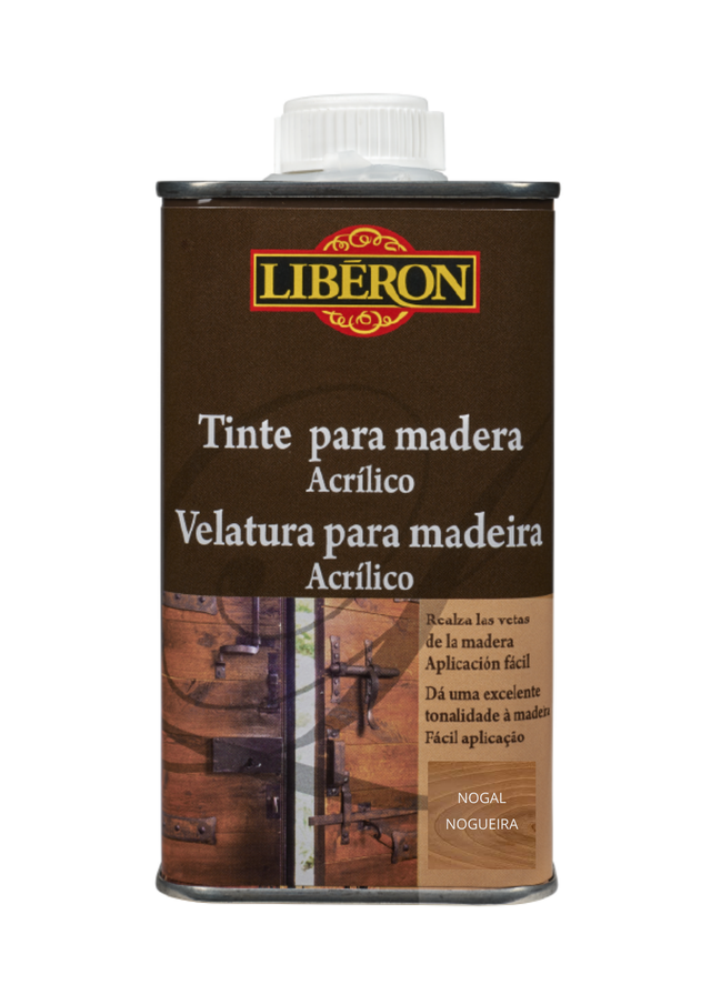 Tinte de madera interior LIBÉRON Nogal, acabado mate para mobiliario líquido de 250 ml. Base agua.