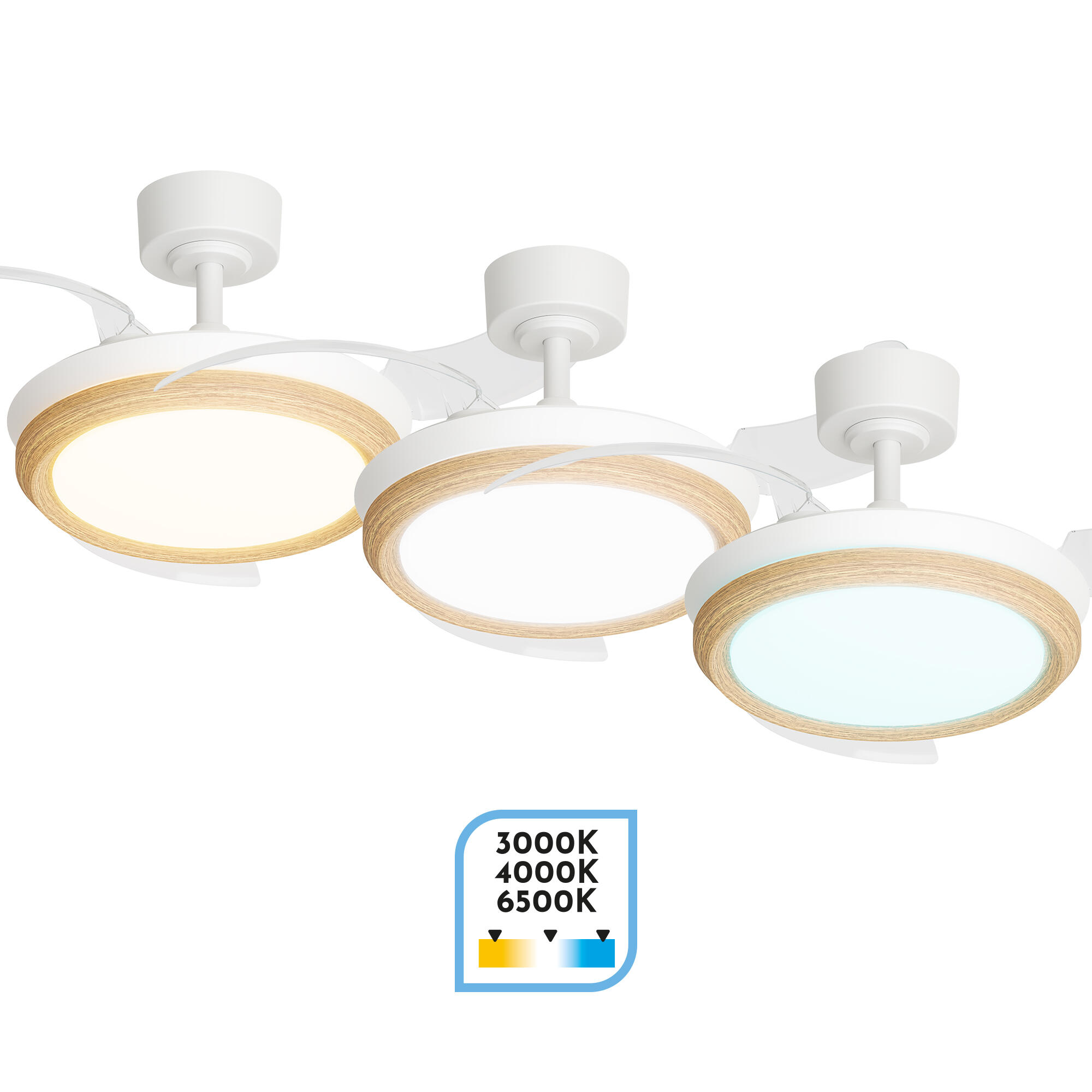 Ventilador de techo con luz retráctil silencioso DC con mando Arte Confort Alvus S blanco 91 cm invierno/verano color luz regulable - 4