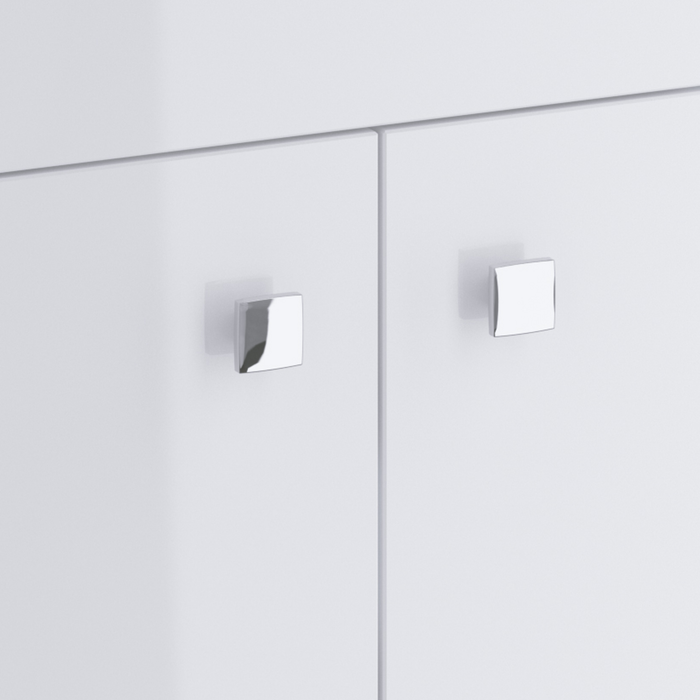 Szafka pod umywalkę z kwadratowymi uchwytami pokrytymi chromem