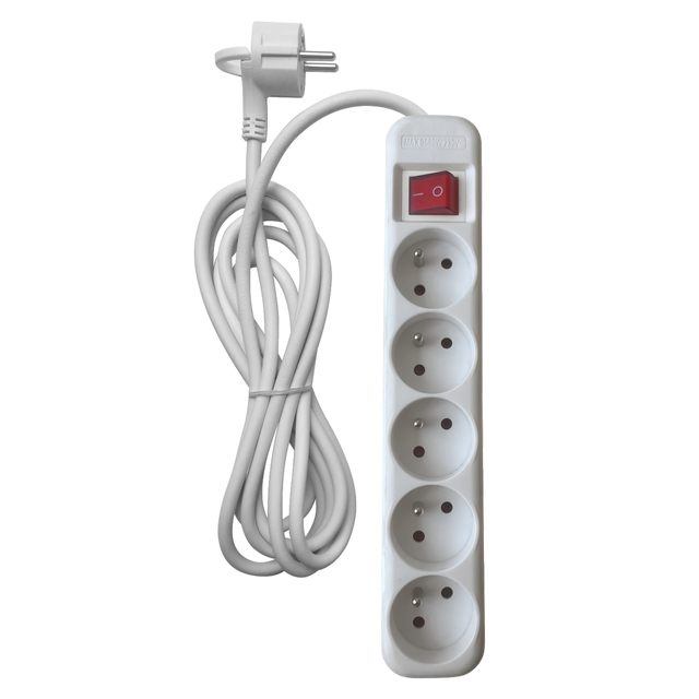 Przedłużacz z 5 gniazdami z uziemieniem z wyłącznikiem 3m biały