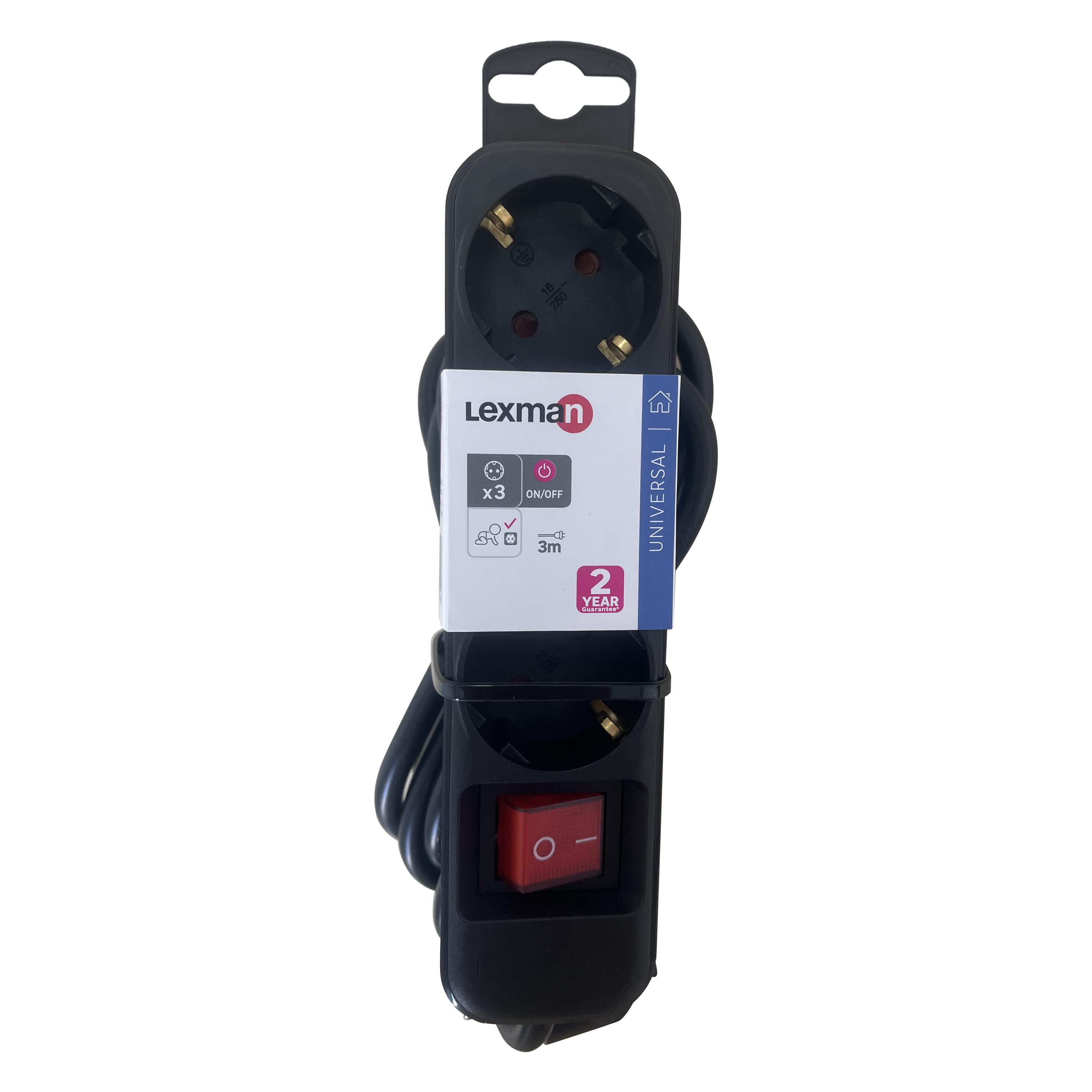 Bloco de tomada LEXMAN c/interruptor 3 tomadas 3G1.5 3metros preto - 3