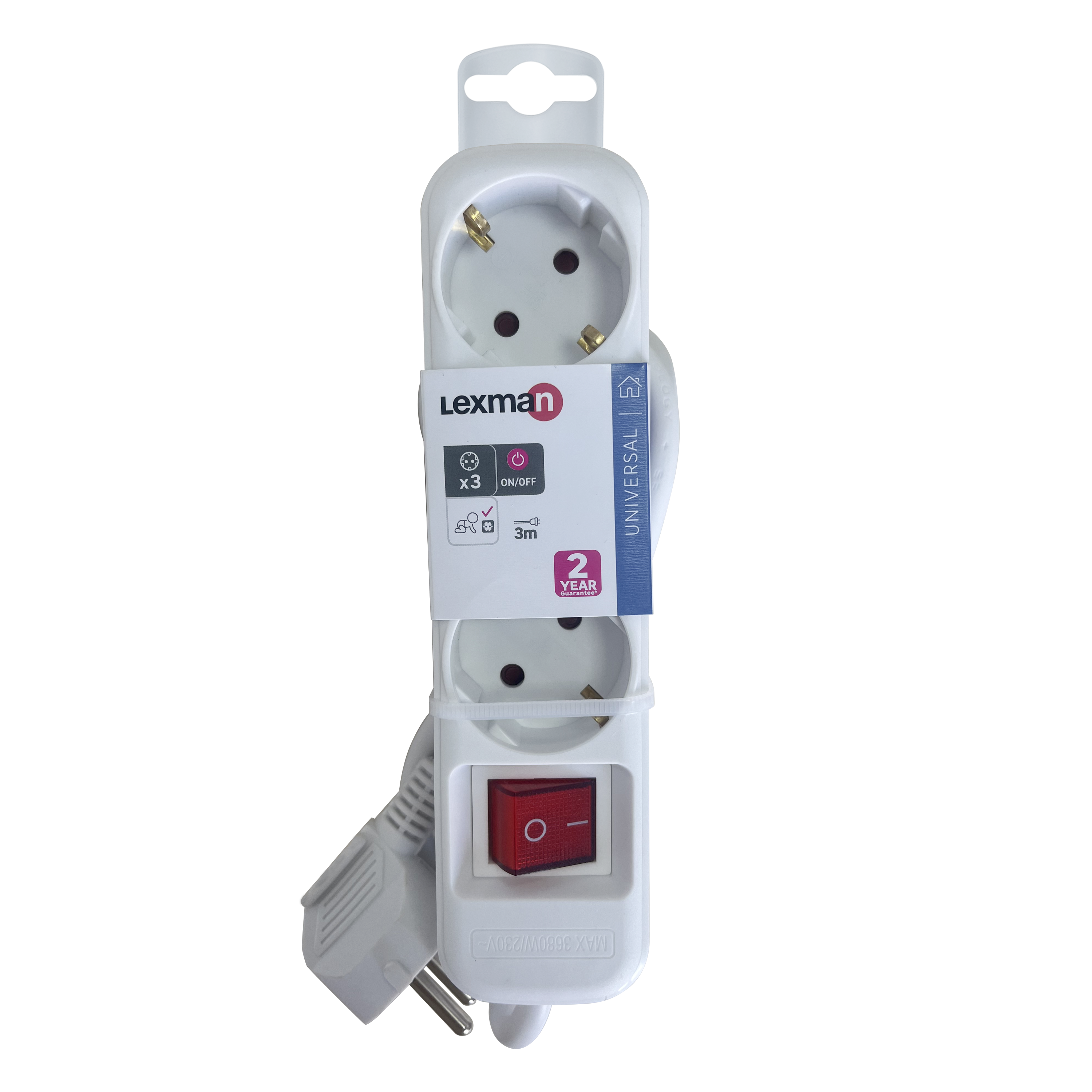 Bloco de tomada LEXMAN c/interruptor 3 tomadas 3G1.5 3metros branco - 3