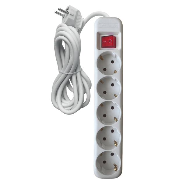 Bloco de tomada LEXMAN c/interruptor 5 tomadas 3G1.5 3metros branco
