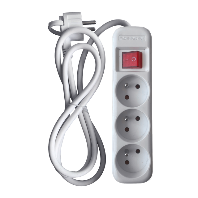 Multiprise 3 prises avec interrupteur 1.5 m blanc LEXMAN