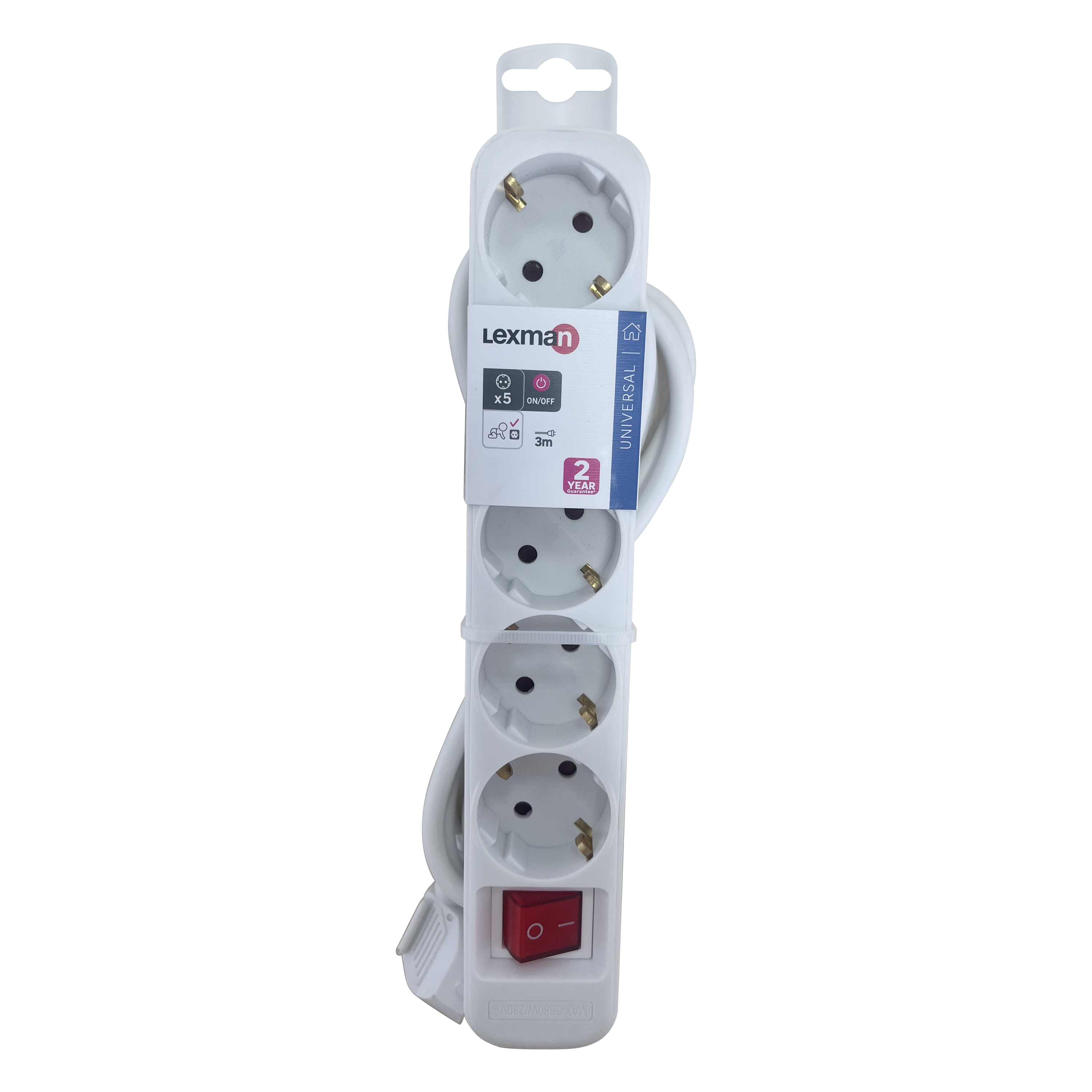 Bloco de tomada LEXMAN c/interruptor 5 tomadas 3G1.5 3metros branco - 4