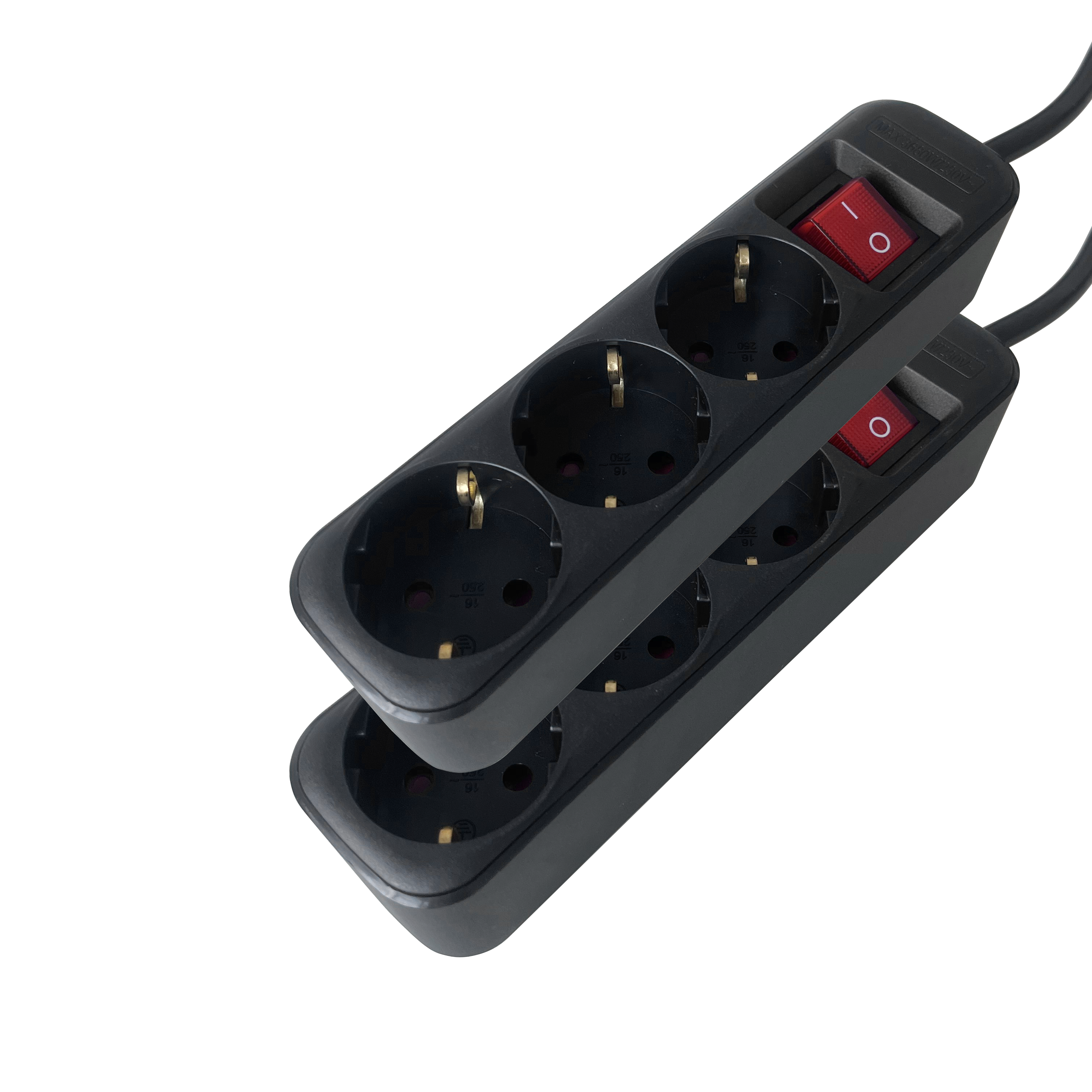 Pack 2 blocos de tomada LEXMAN c/interruptor 3 tomadas 3G1.5 1,5metros preto - 2