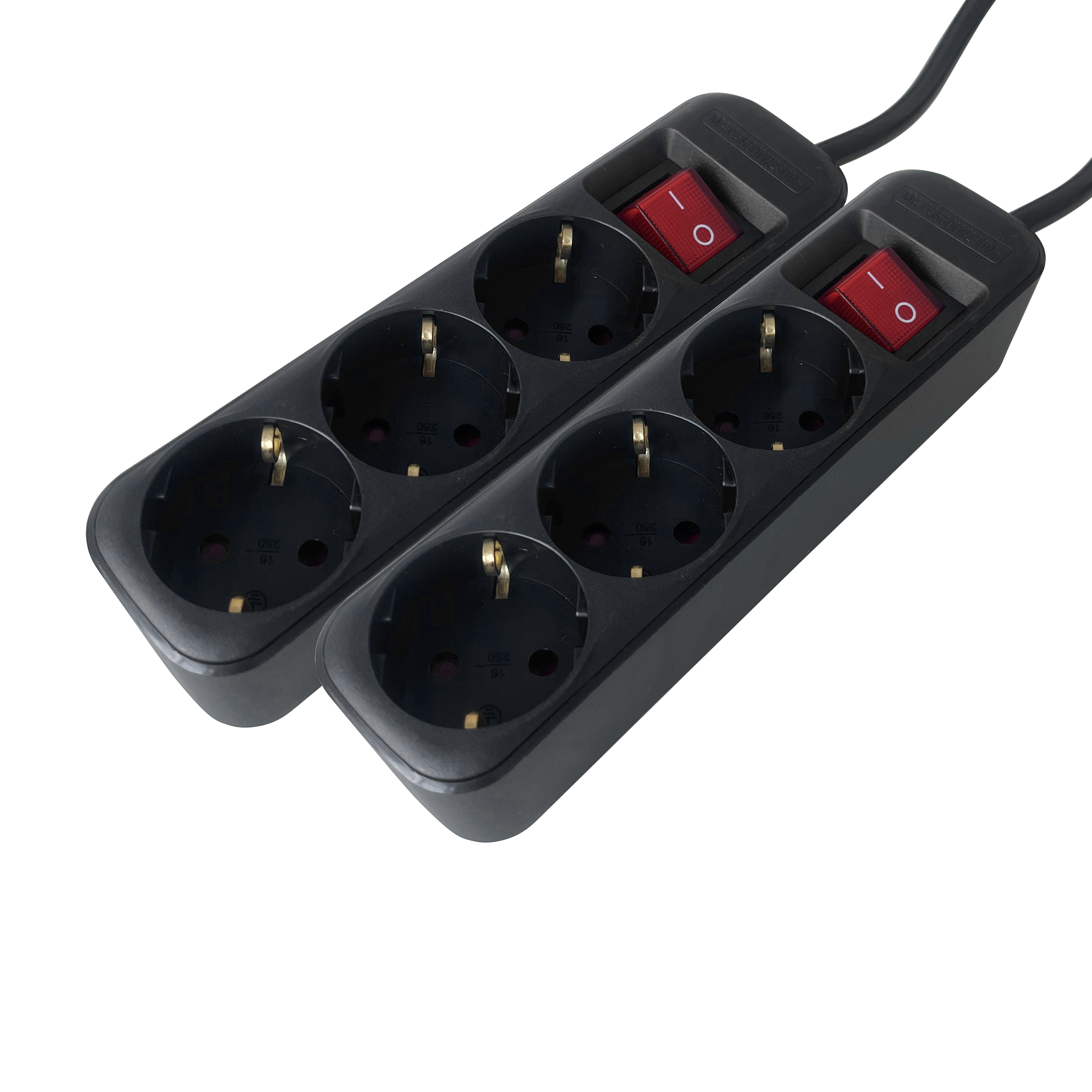 Pack 2 blocos de tomada LEXMAN c/interruptor 3 tomadas 3G1.5 1,5metros preto - 3