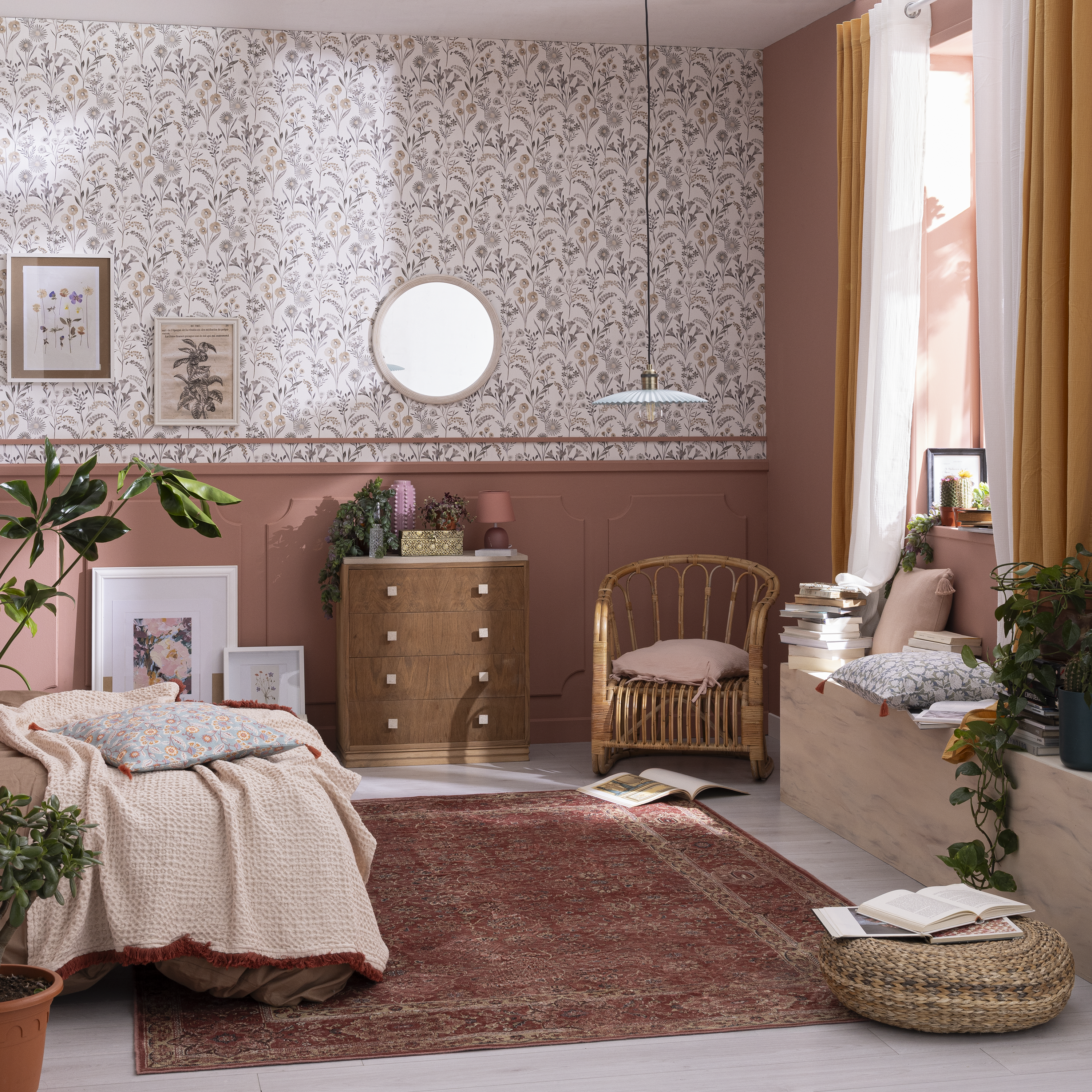 Papel pintado vinilo aplicación cola en pared floral vegetal meadow blanco, verde inspire 53cmx10.05m lavable