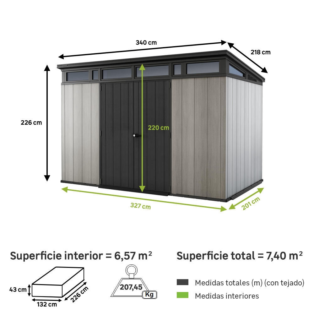 Caseta de resina Artisan de 340x226x218 cm y 7.4 m2 con 20 mm espesor y doble puerta abatible KETER - 2