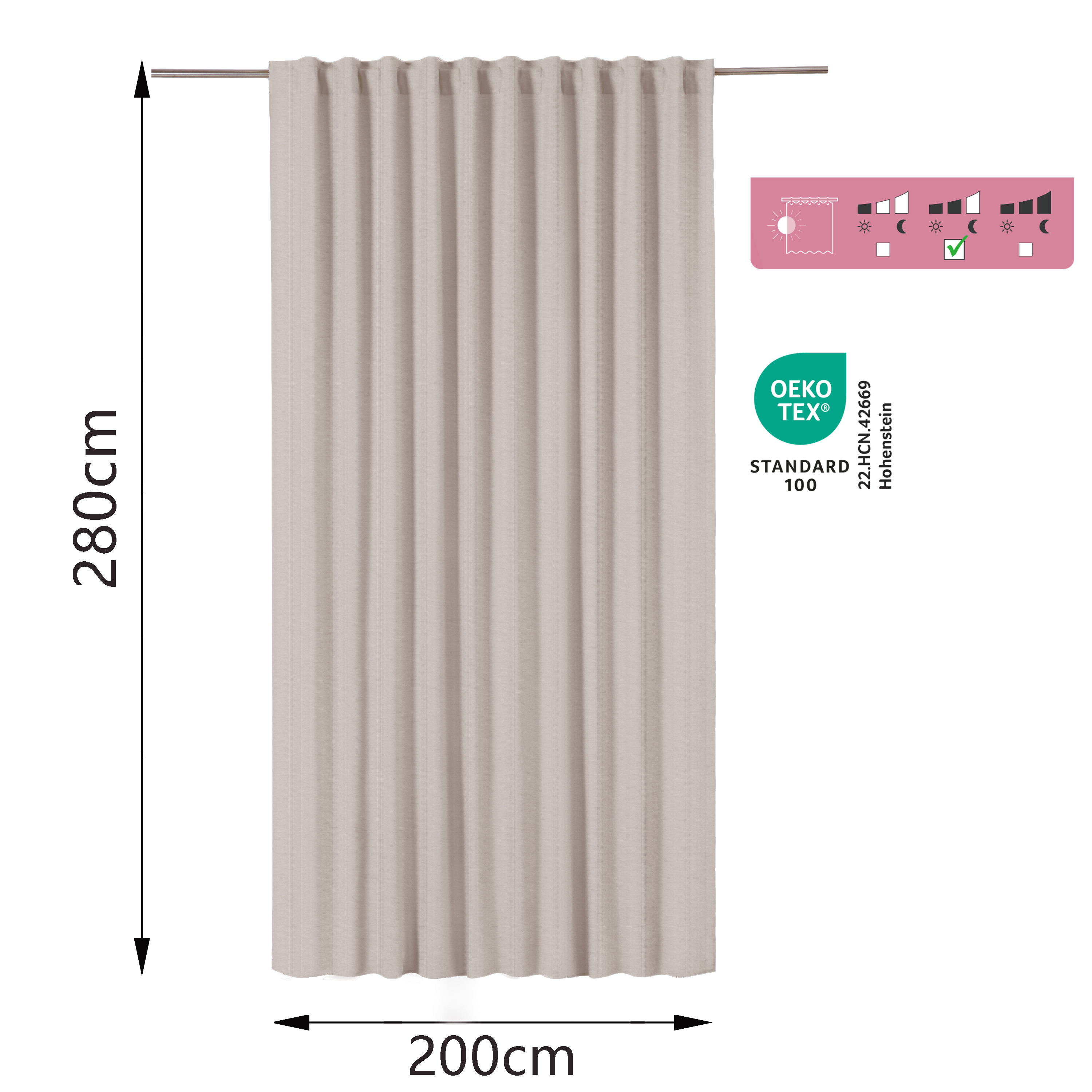 Cortinado fita e/ou presilha Aranjuez 200x280cm bege Inspire - 8