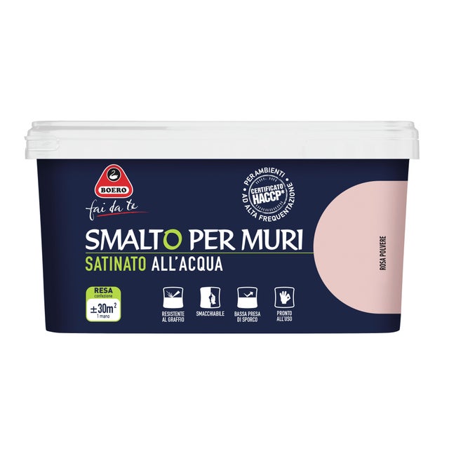 Pittura per interni smacchiabile, BOERO HACCP rosa polvere satinato, 2.5 L