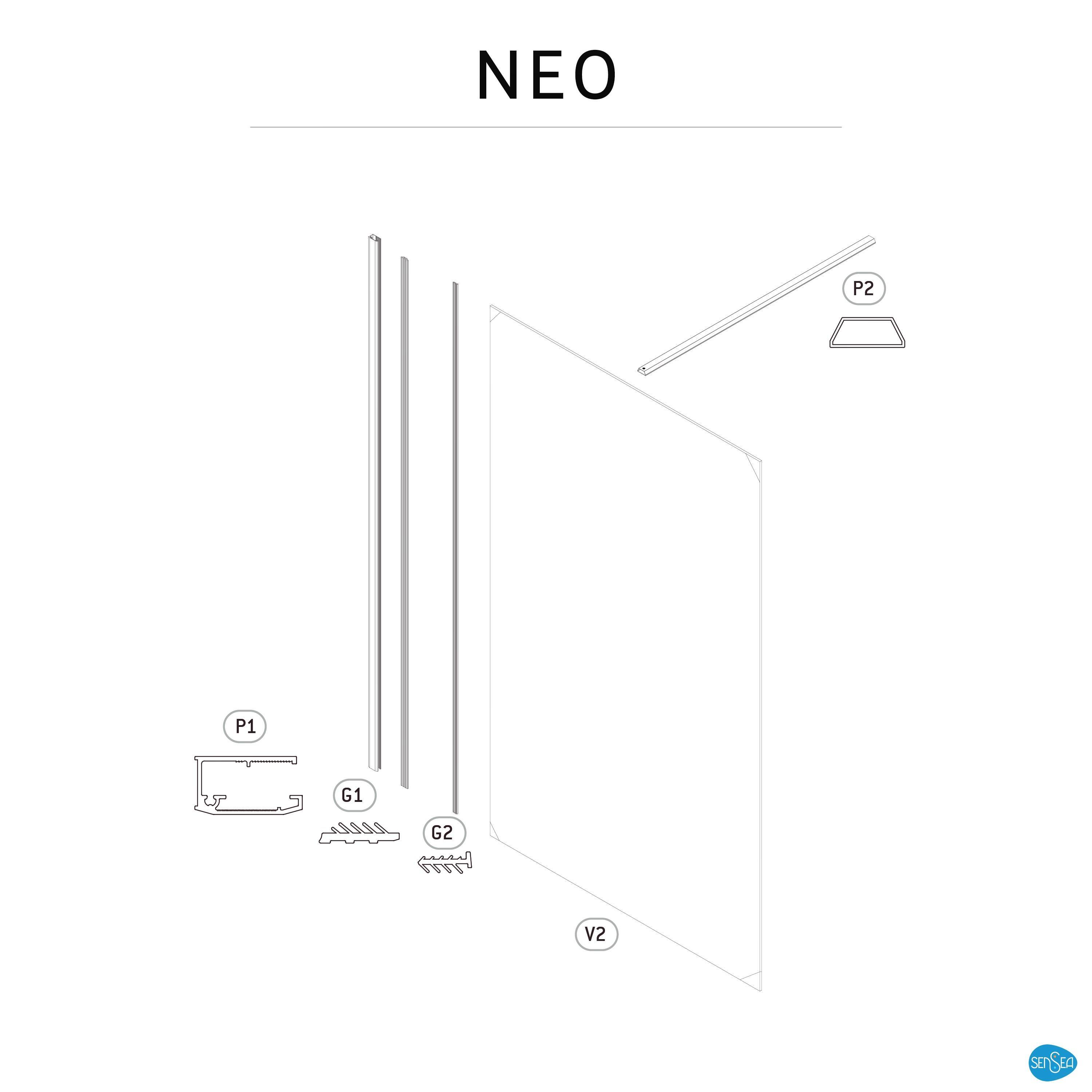 Box doccia walk-in Neo, vetro 8 mm, L 68.6-69.5 cm x H 200 cm, profilo nero - 8