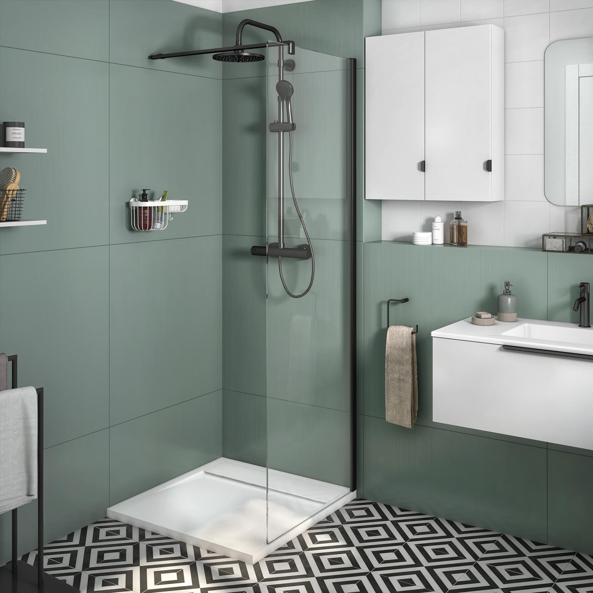 Box doccia walk-in Neo, vetro 8 mm, L 68.6-69.5 cm x H 200 cm, profilo nero - 3