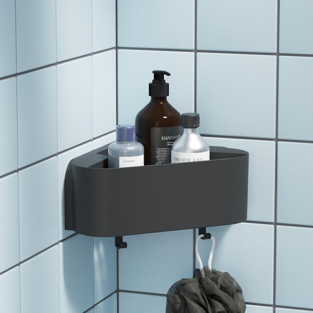 Etagère de douche d'angle noire à ventouser au mur easy SENSEA