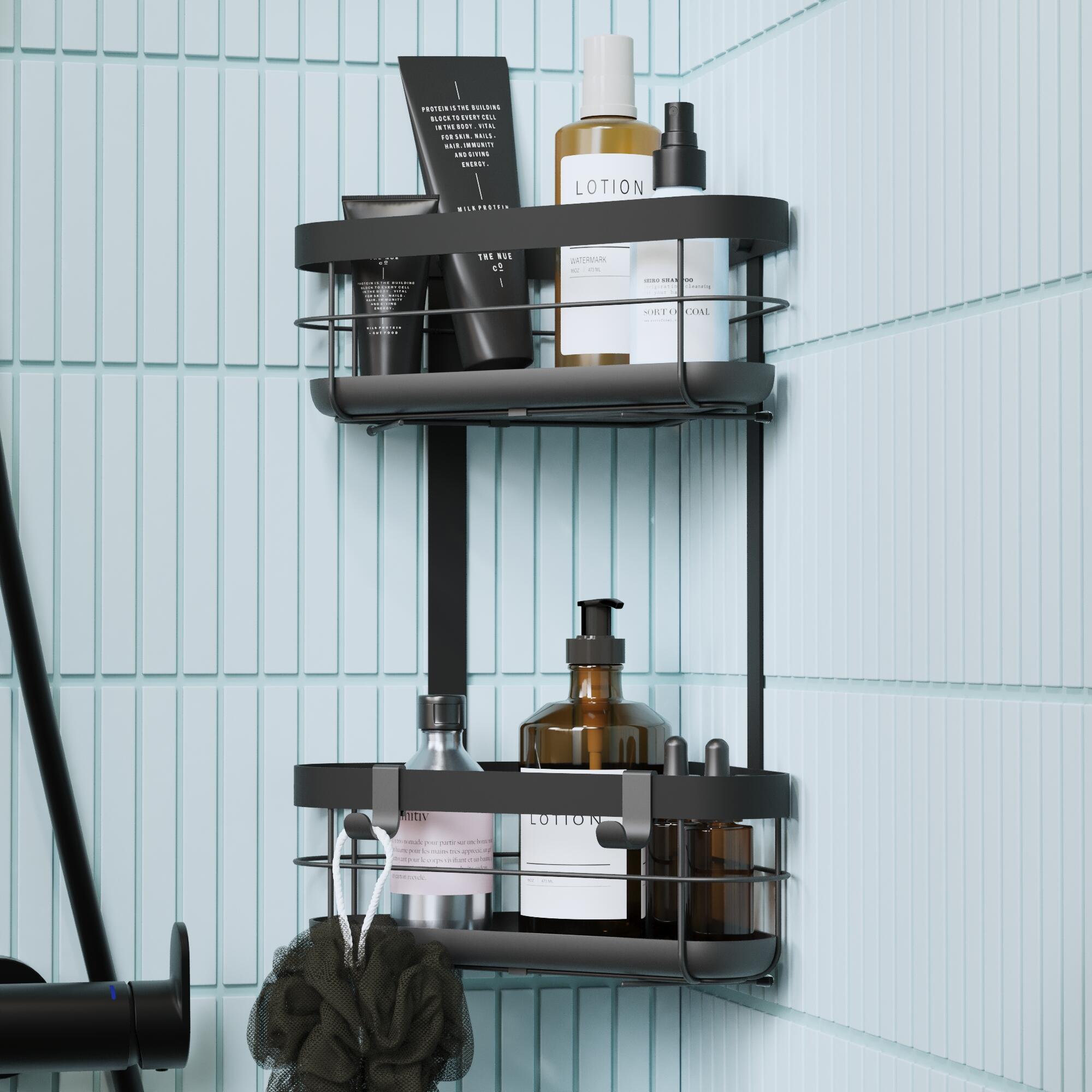 Etagère de douche d'angle noire à visser au mur remix SENSEA - 2