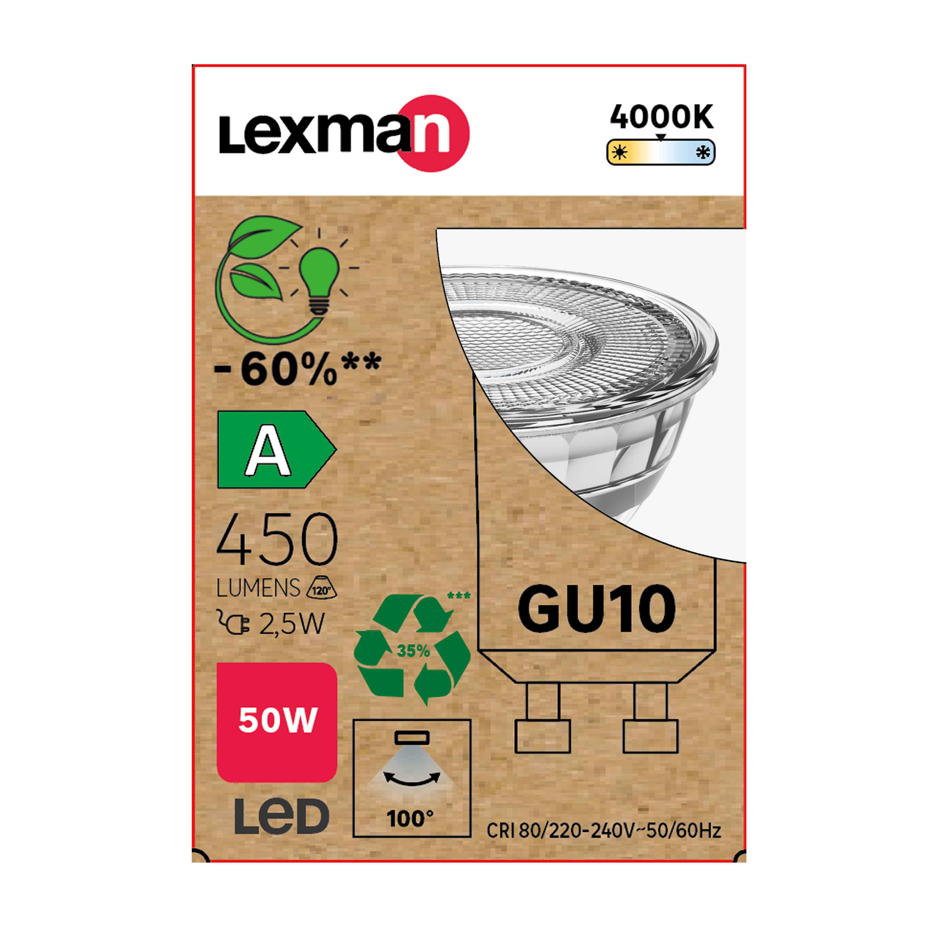 Żarówka LED GU10 2,5 W 2,5 lm Neutralna Biel Lexman Klasa A - 3