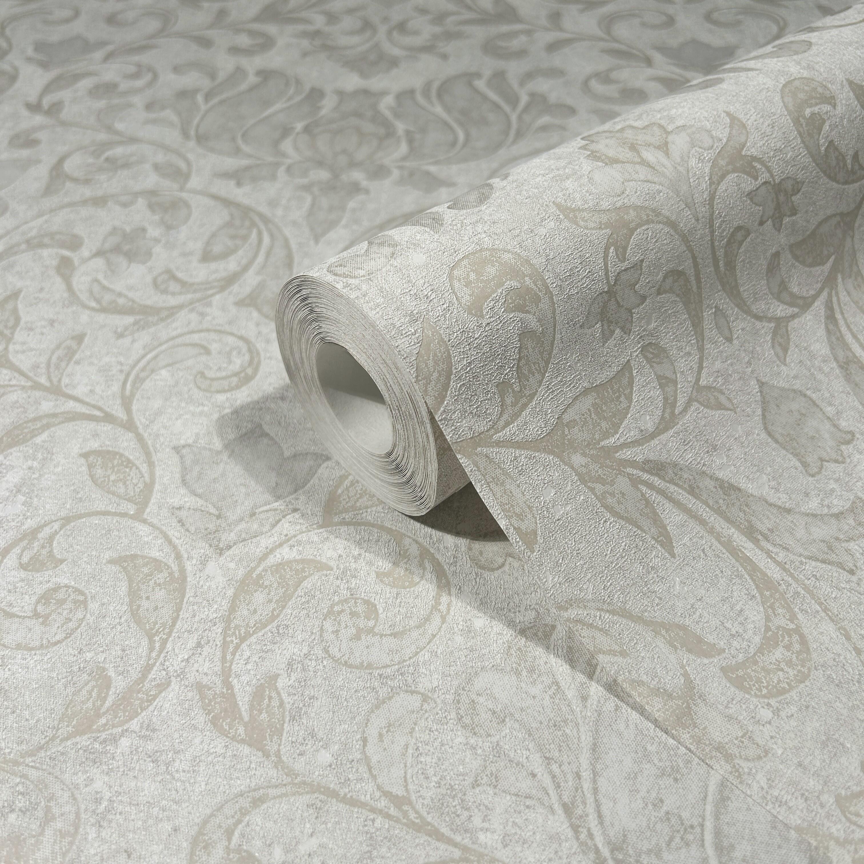 Papel pintado vinilo aplicación cola en pared Floral vegetal Pollock 2 beige  MARBURG 53cmx10m lavable - 6