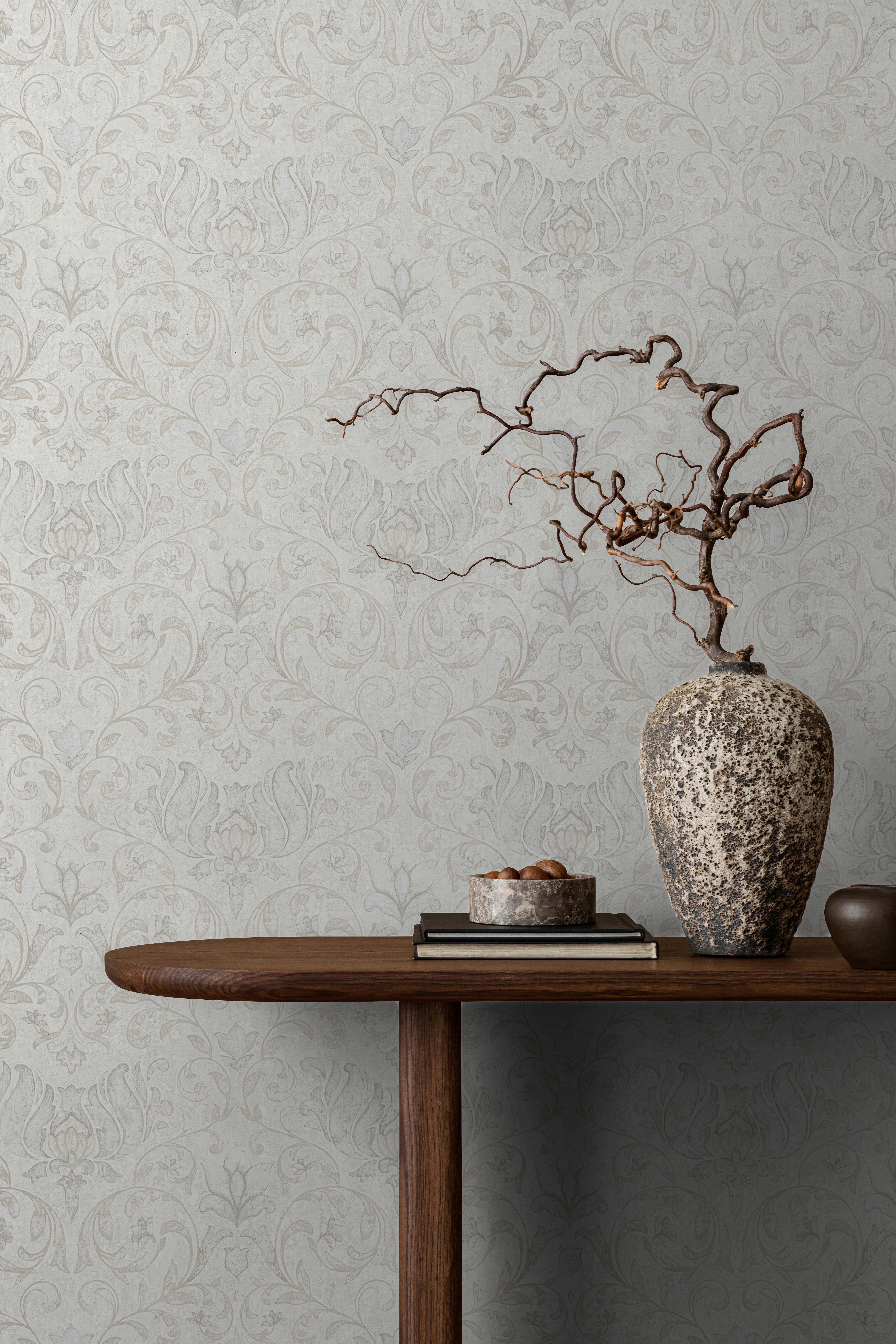 Papel pintado vinilo aplicación cola en pared Floral vegetal Pollock 2 beige  MARBURG 53cmx10m lavable - 2