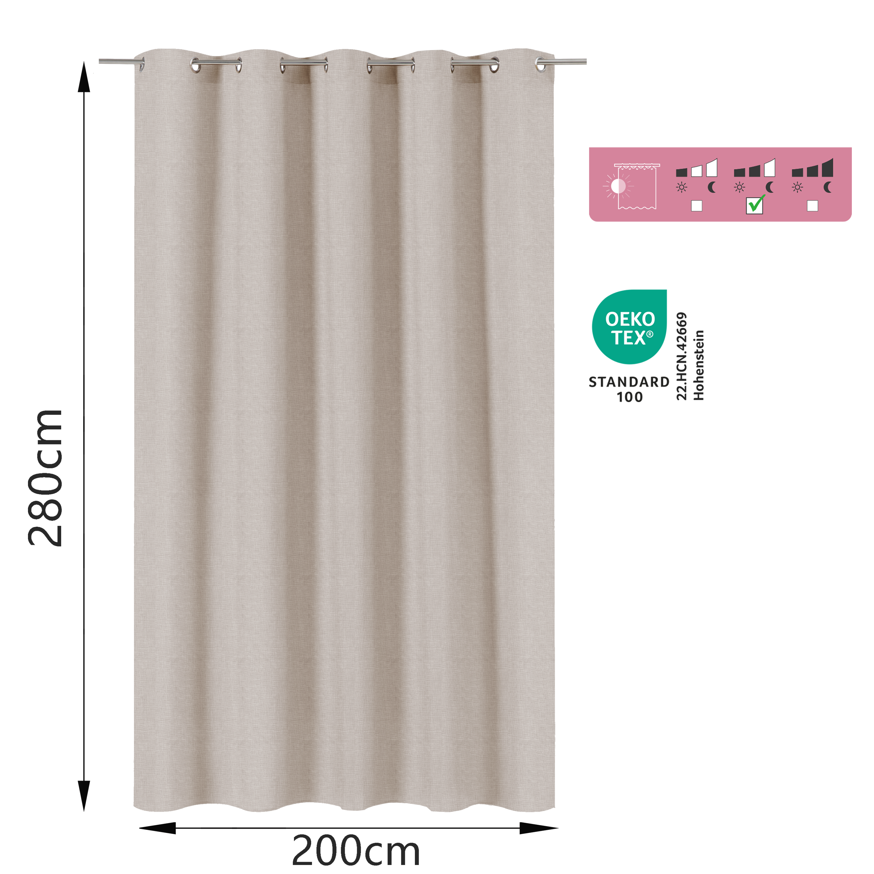 Cortinado ilhós Raspberry 200x280cm bege Inspire - 7