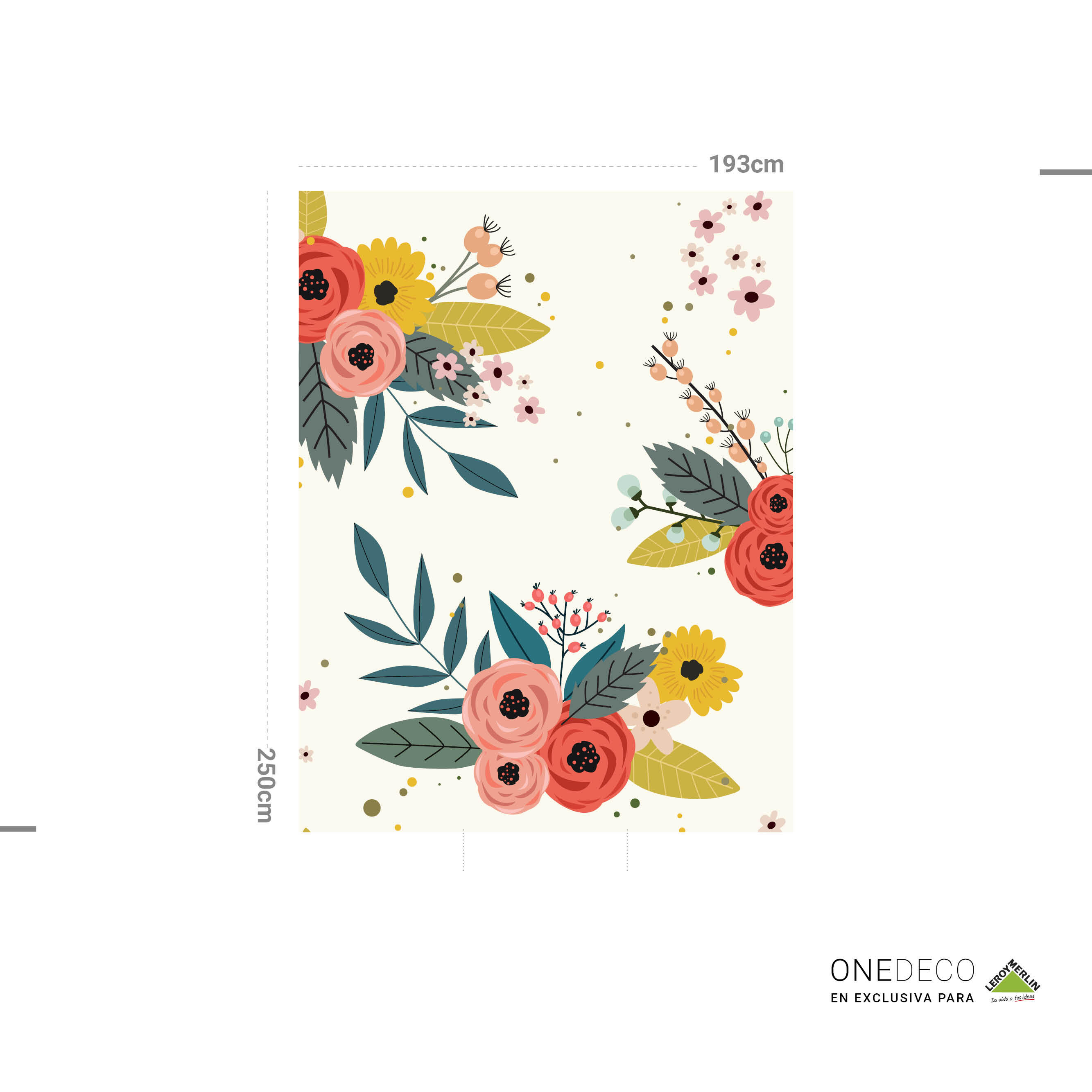 Mural adhesivo textil liso lavable naturaleza French Flowers multicolor 193 x 250 cm MOTIF - 4