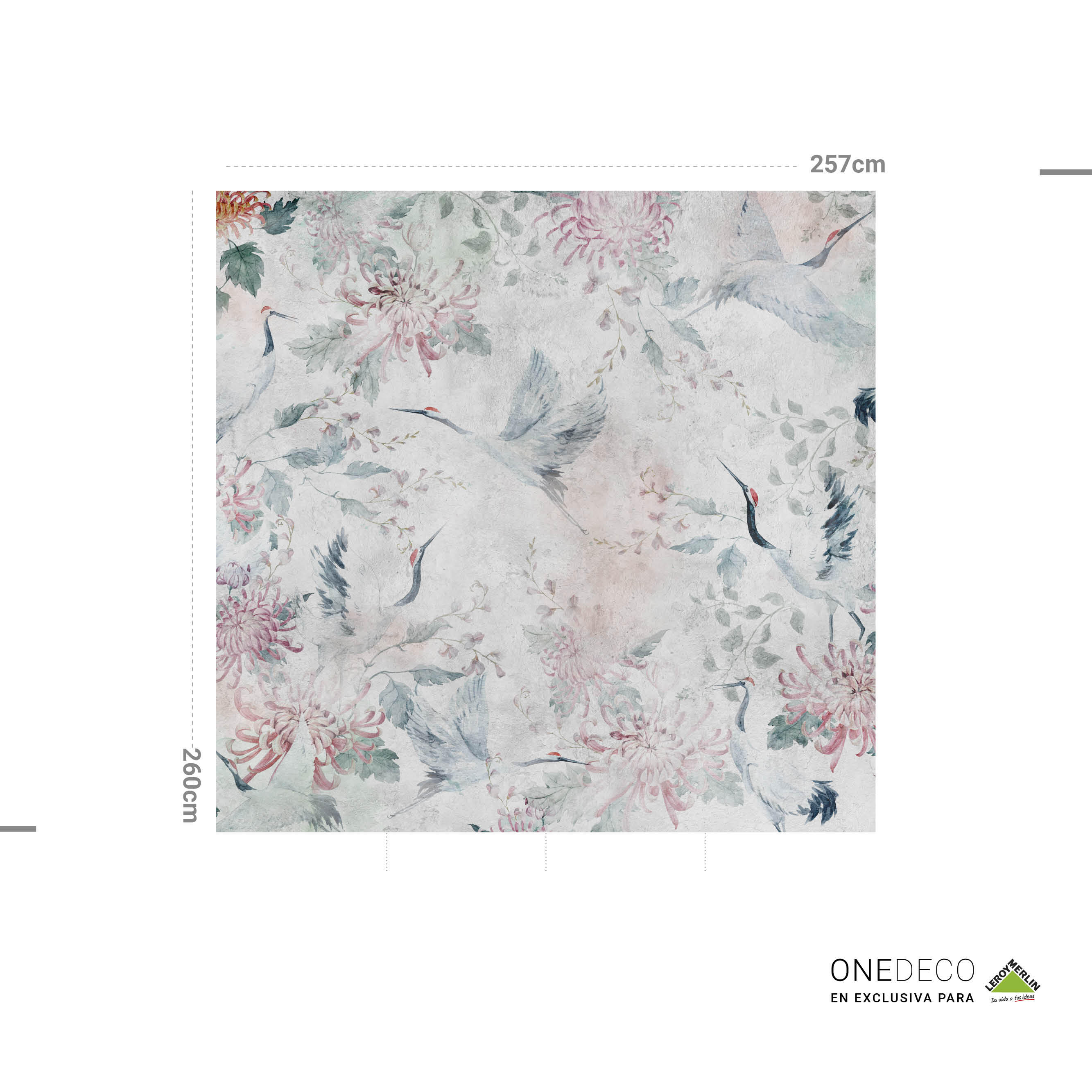 Mural adhesivo textil liso lavable animales Garzas Japonesas multicolor 257 x 260 cm MOTIF - 4