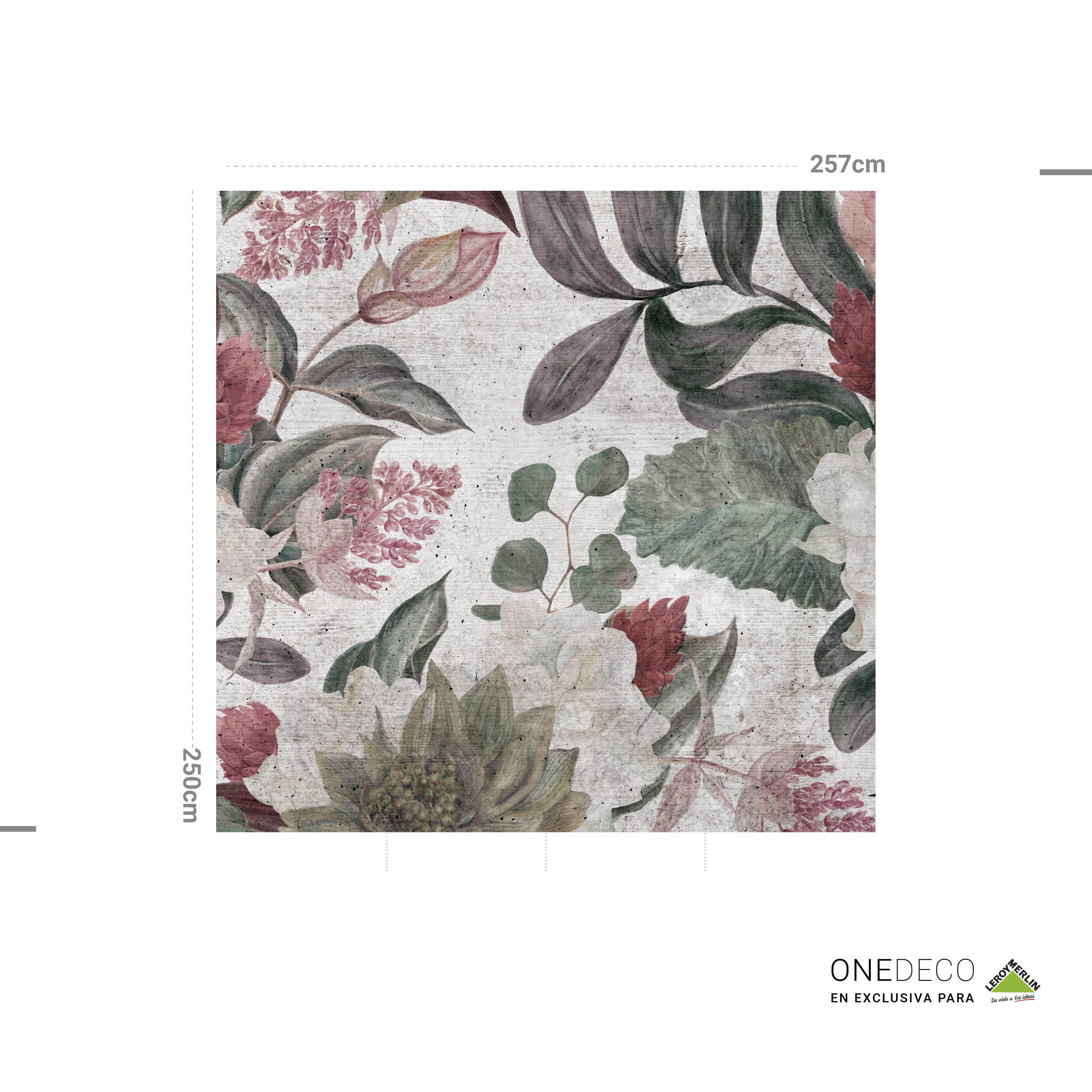 Mural adhesivo textil liso lavable naturaleza Floral rojo 257 x 250 cm MOTIF - 4