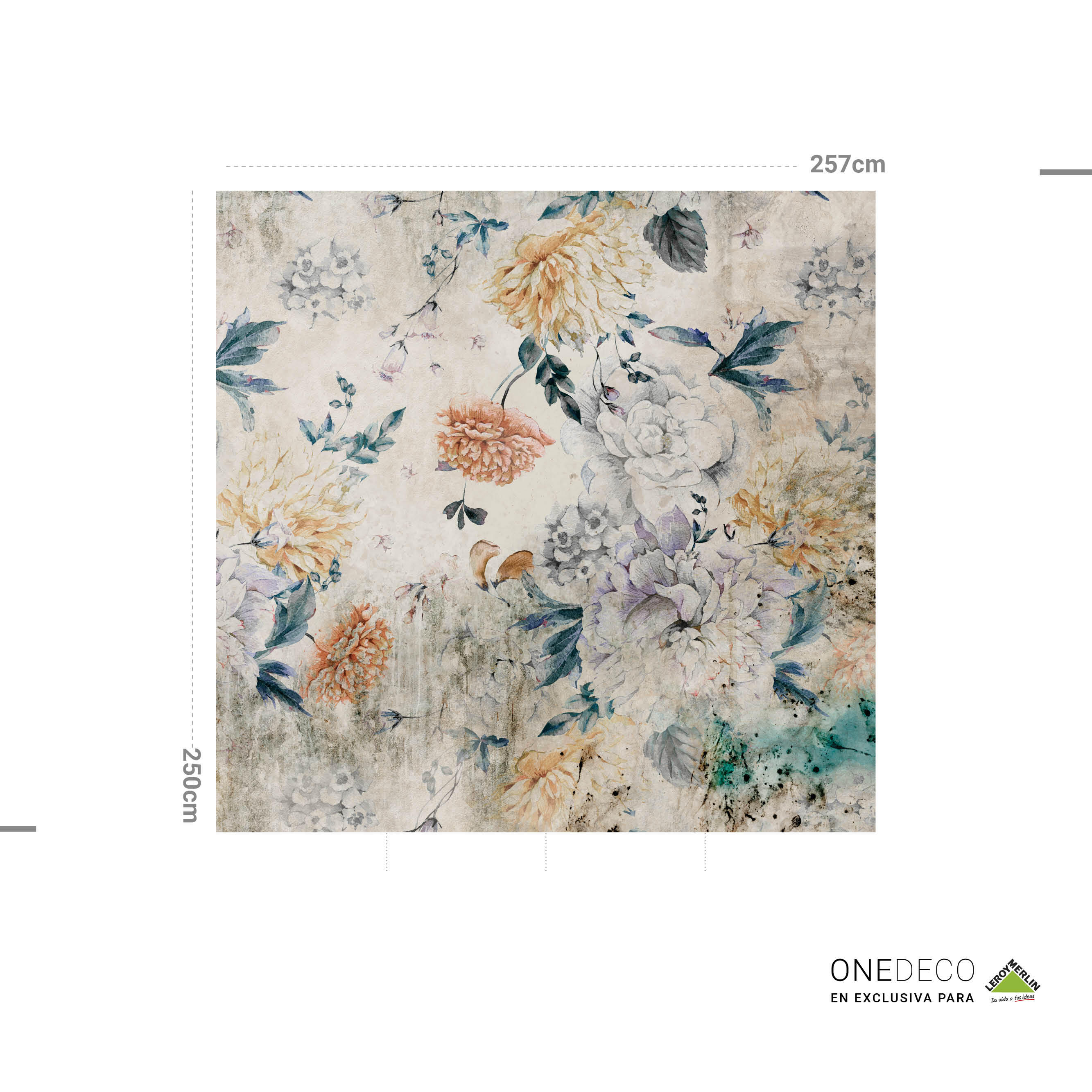 Mural adhesivo textil liso lavable naturaleza Floral Blosson multicolor 257 x 250 cm MOTIF - 4