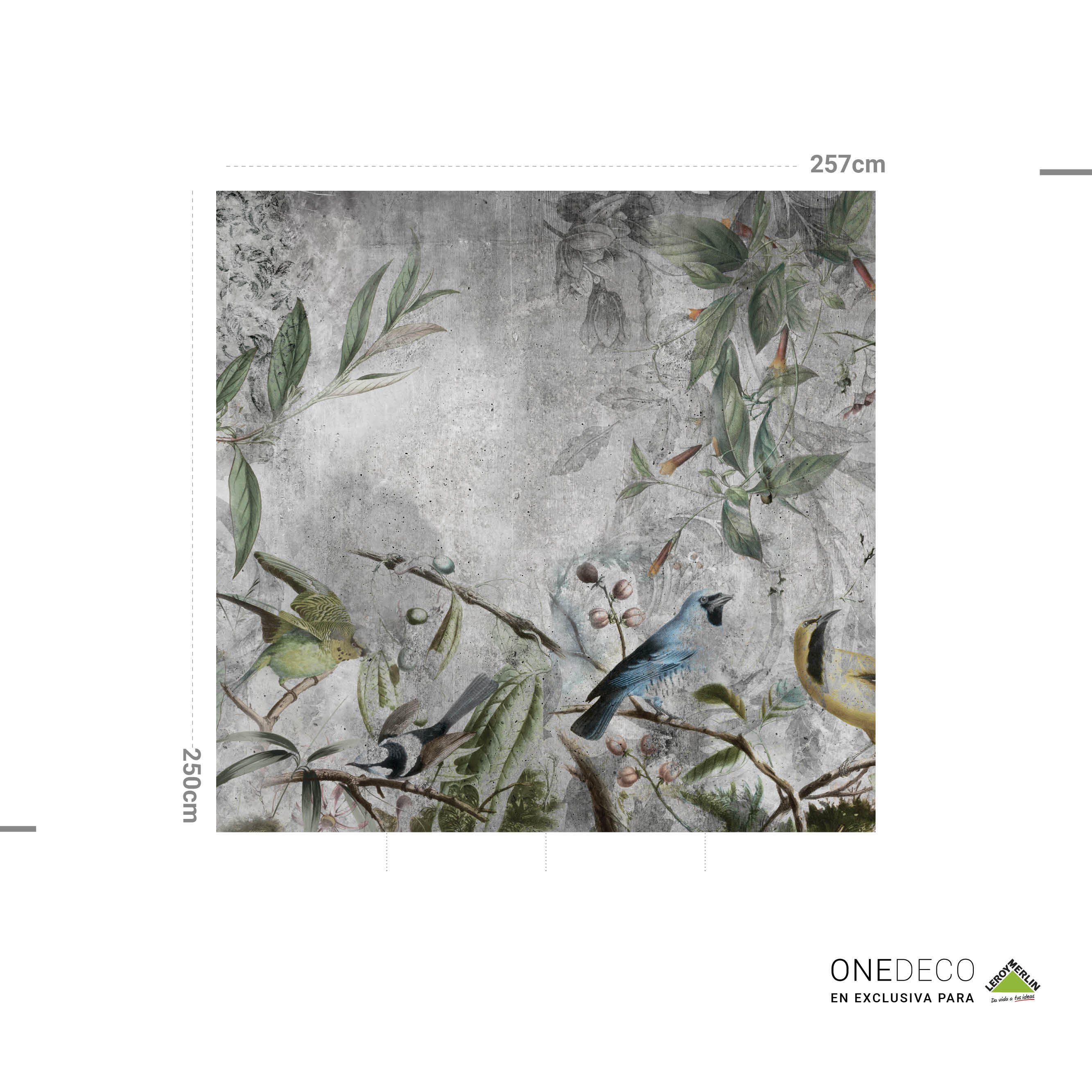 Mural adhesivo textil liso lavable animales Pájaros Tropicales verde 257 x 250 cm MOTIF - 4