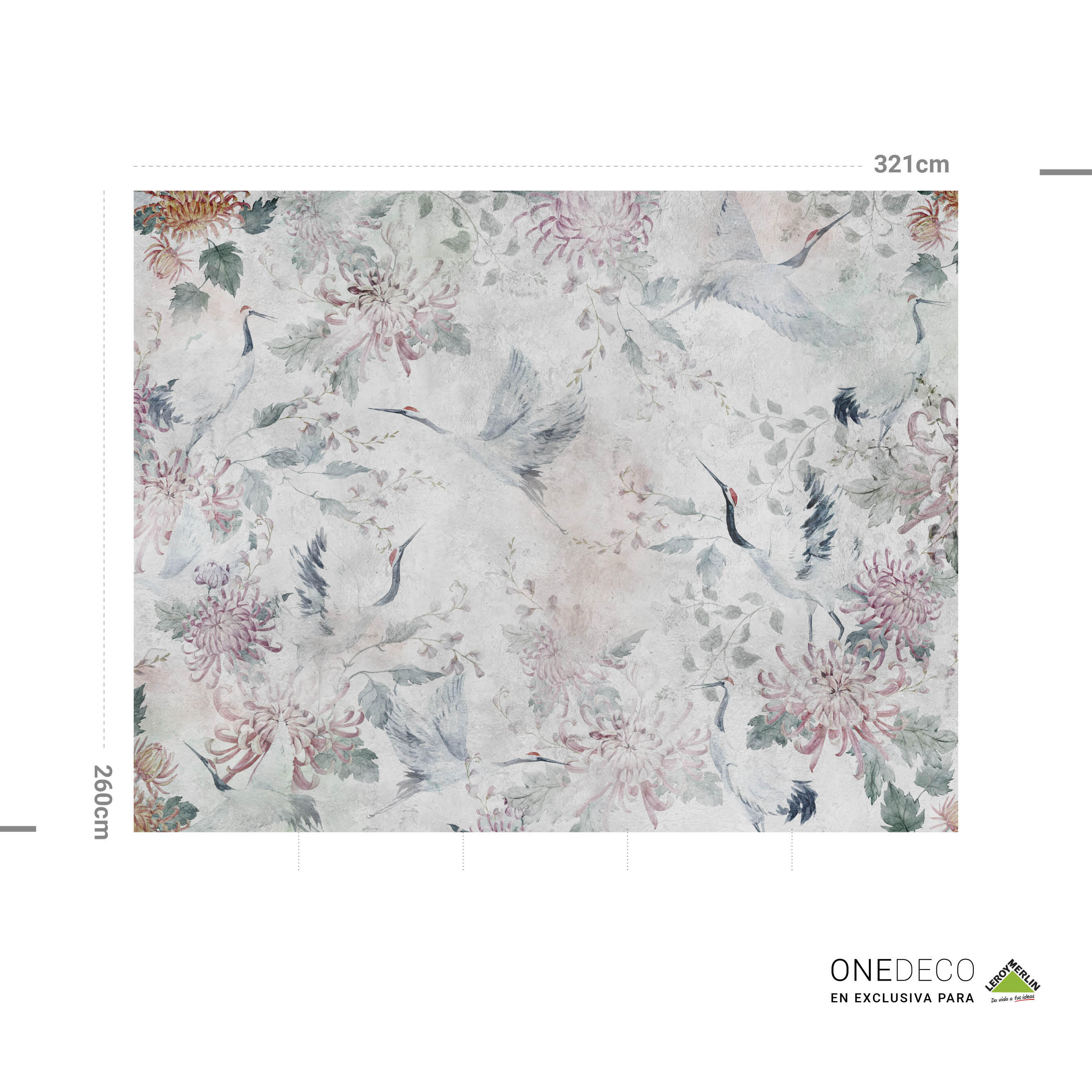 Mural adhesivo textil liso lavable animales Garzas Japonesas multicolor 321 x 260 cm MOTIF - 4