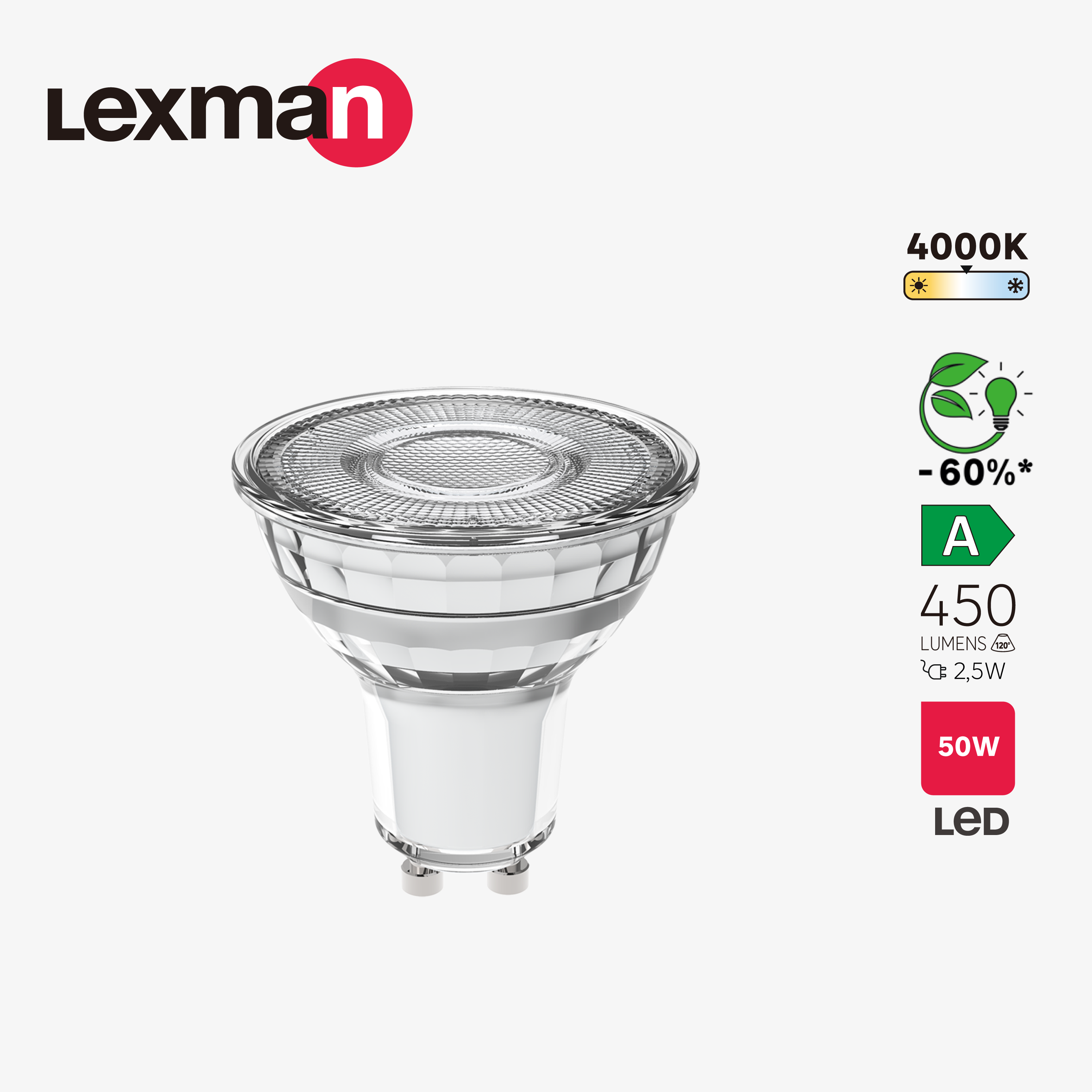 Żarówka LED GU10 2,5 W 2,5 lm Neutralna Biel Lexman Klasa A - 2