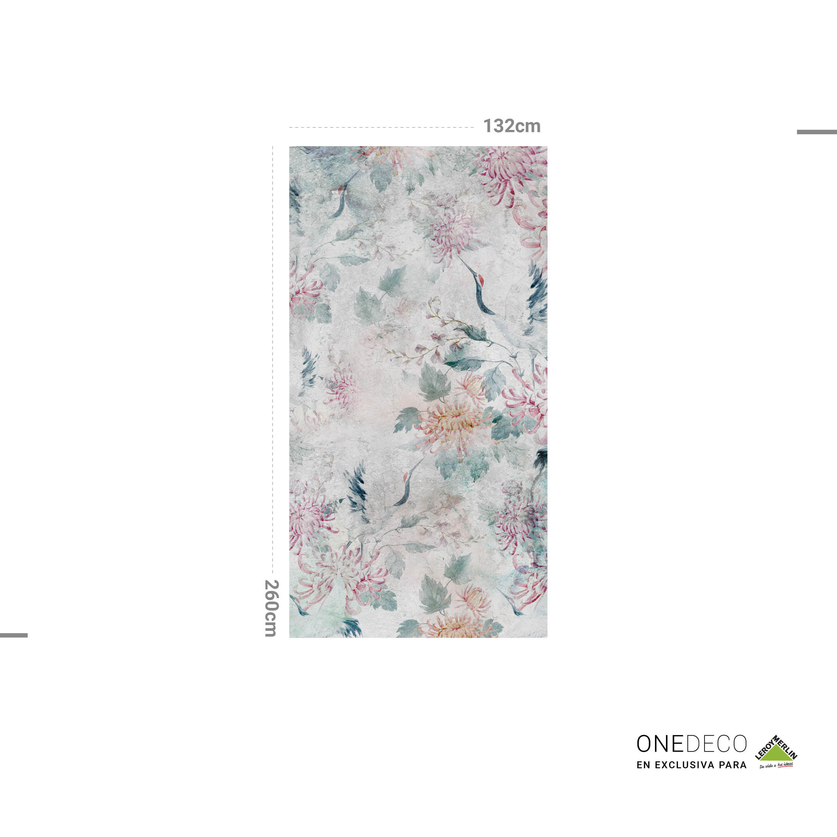 Mural adhesivo textil liso lavable animales Garzas Japonesas multicolor 132 x 260 cm MOTIF - 5