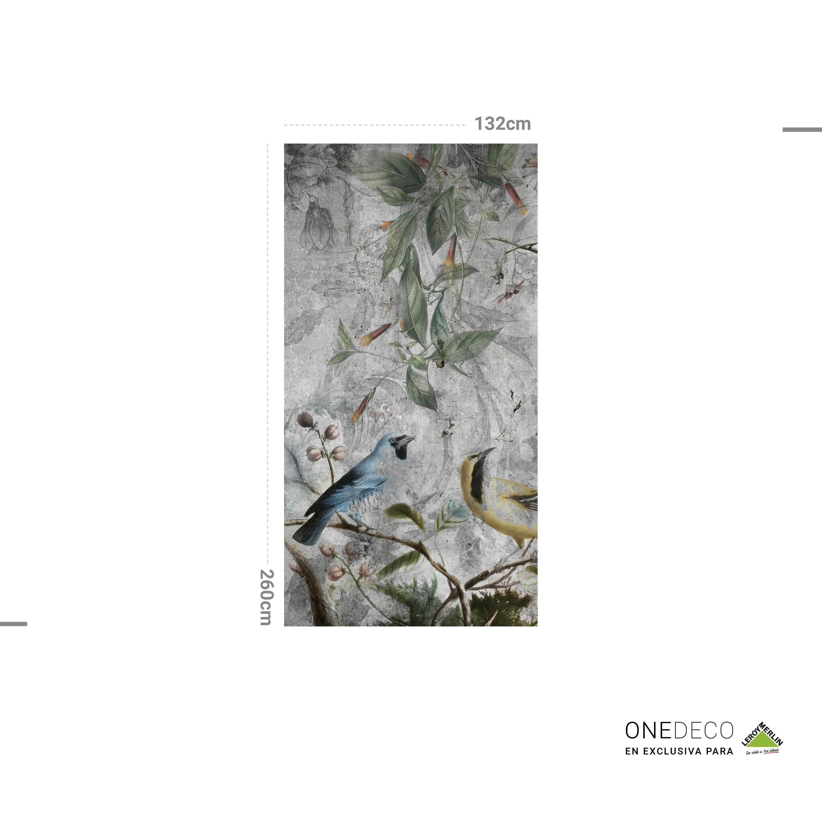 Mural adhesivo textil liso lavable abstracto Pájaros Tropicales gris 132 x 260 cm MOTIF - 4