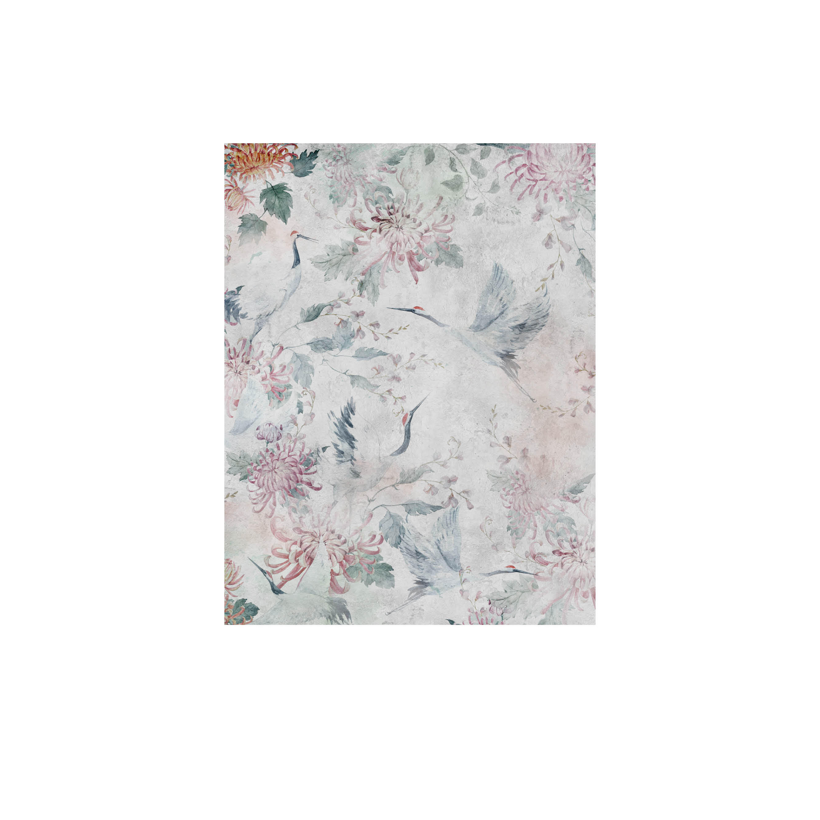 Mural adhesivo textil liso lavable animales Garzas Japonesas multicolor 193 x 260 cm MOTIF - 3