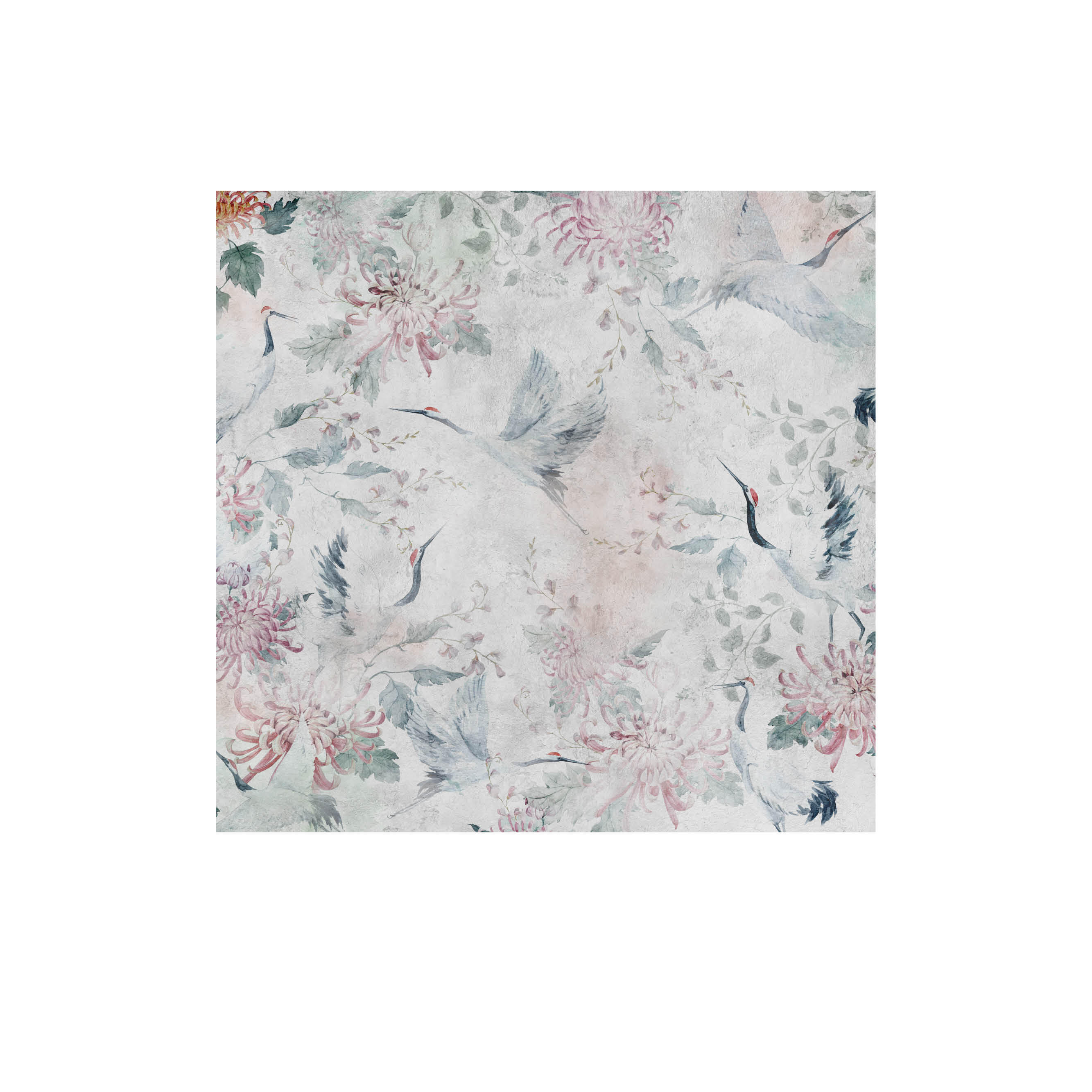 Mural adhesivo textil liso lavable animales Garzas Japonesas multicolor 257 x 260 cm MOTIF - 2