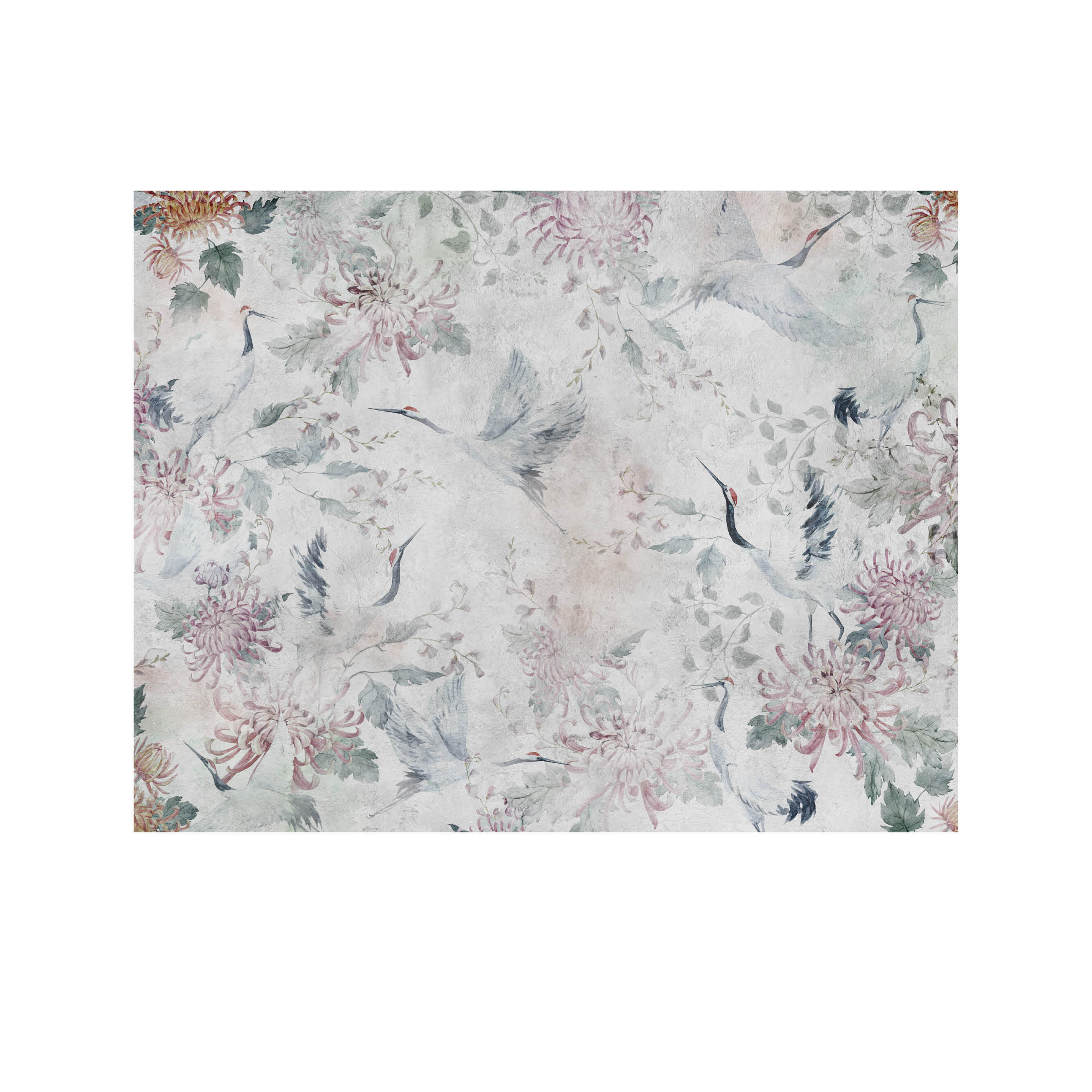 Mural adhesivo textil liso lavable animales Garzas Japonesas multicolor 321 x 260 cm MOTIF - 2
