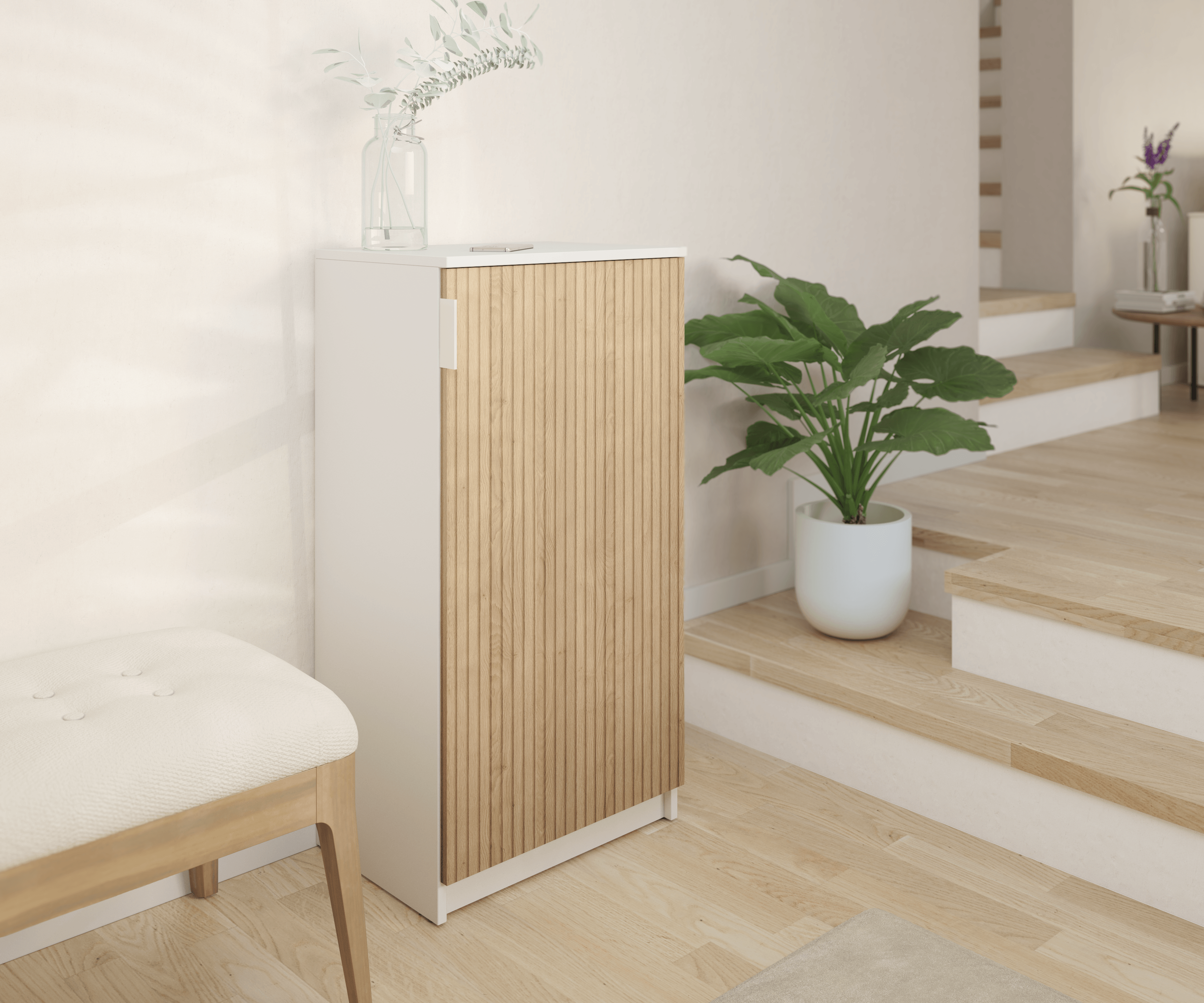 Zapatero Kioto con 1 compartimento para 16 pares en melamina color blanco y marrón 50x97x36 cm - 12