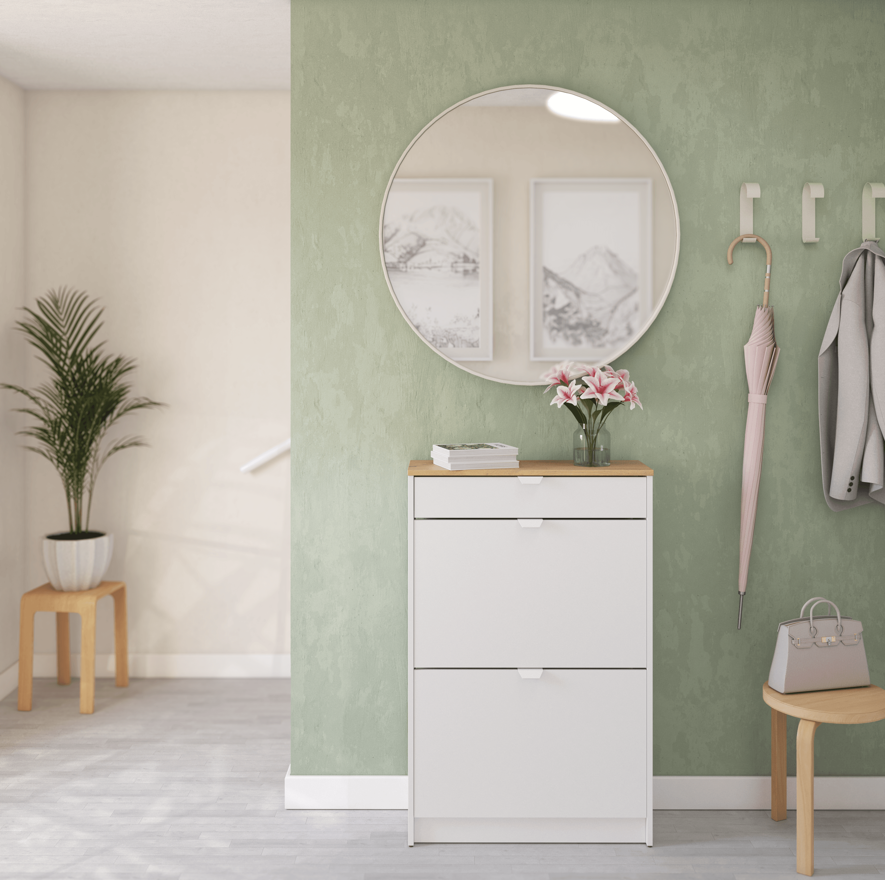 Zapatero Braila con 2 compartimentos para 8 pares en melamina color blanco y marrón 70x107x25 cm - 10