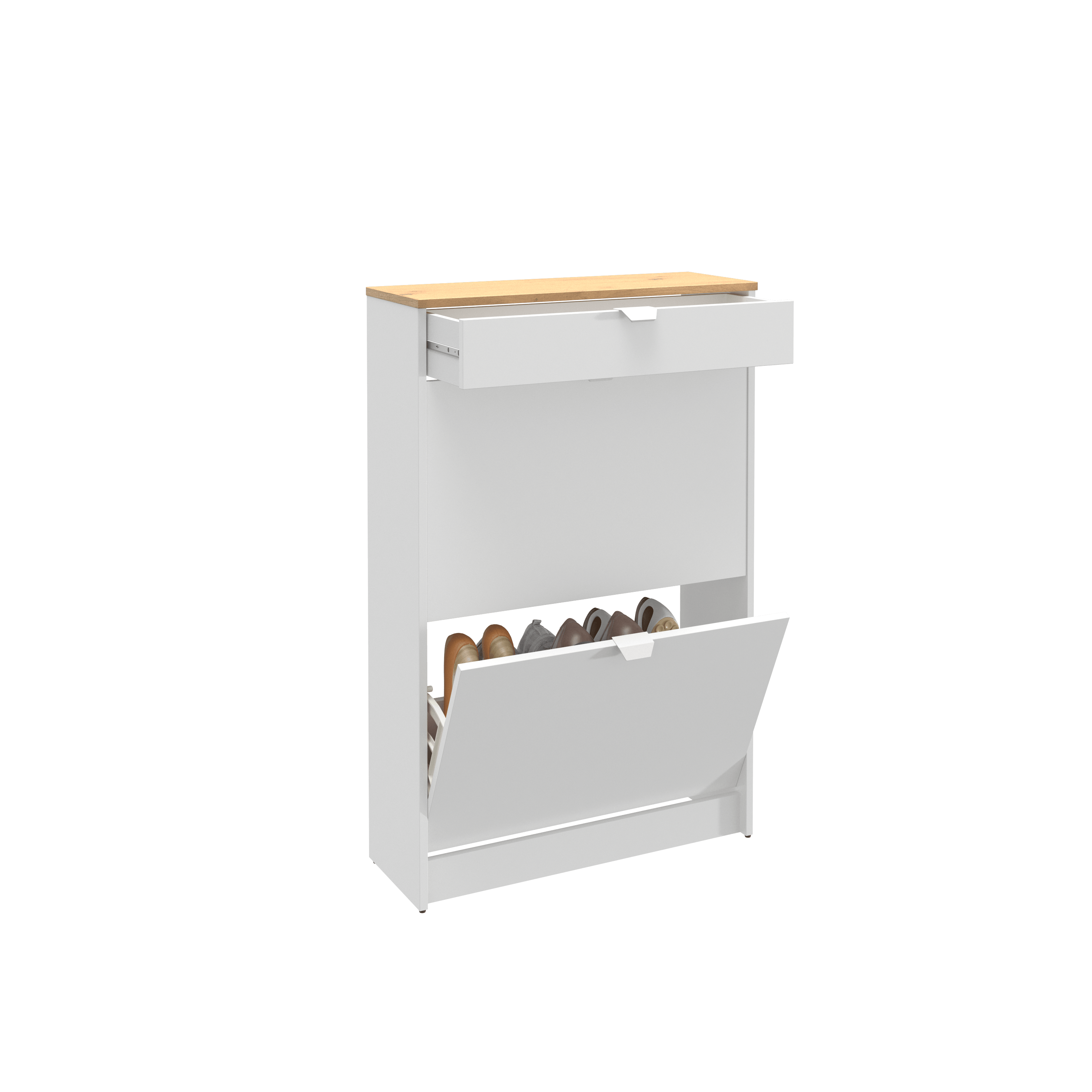 Zapatero Braila con 2 compartimentos para 8 pares en melamina color blanco y marrón 70x107x25 cm - 4