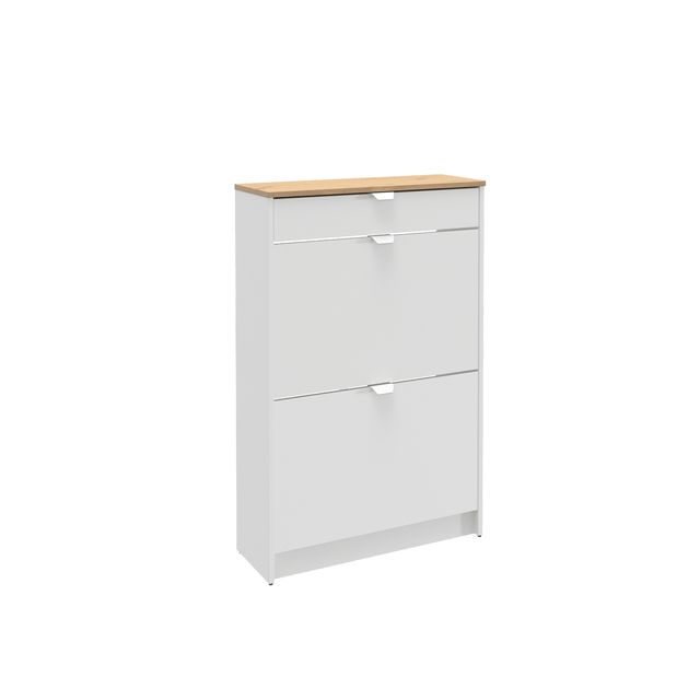 Zapatero Braila con 2 compartimentos para 8 pares en melamina color blanco y marrón 70x107x25 cm