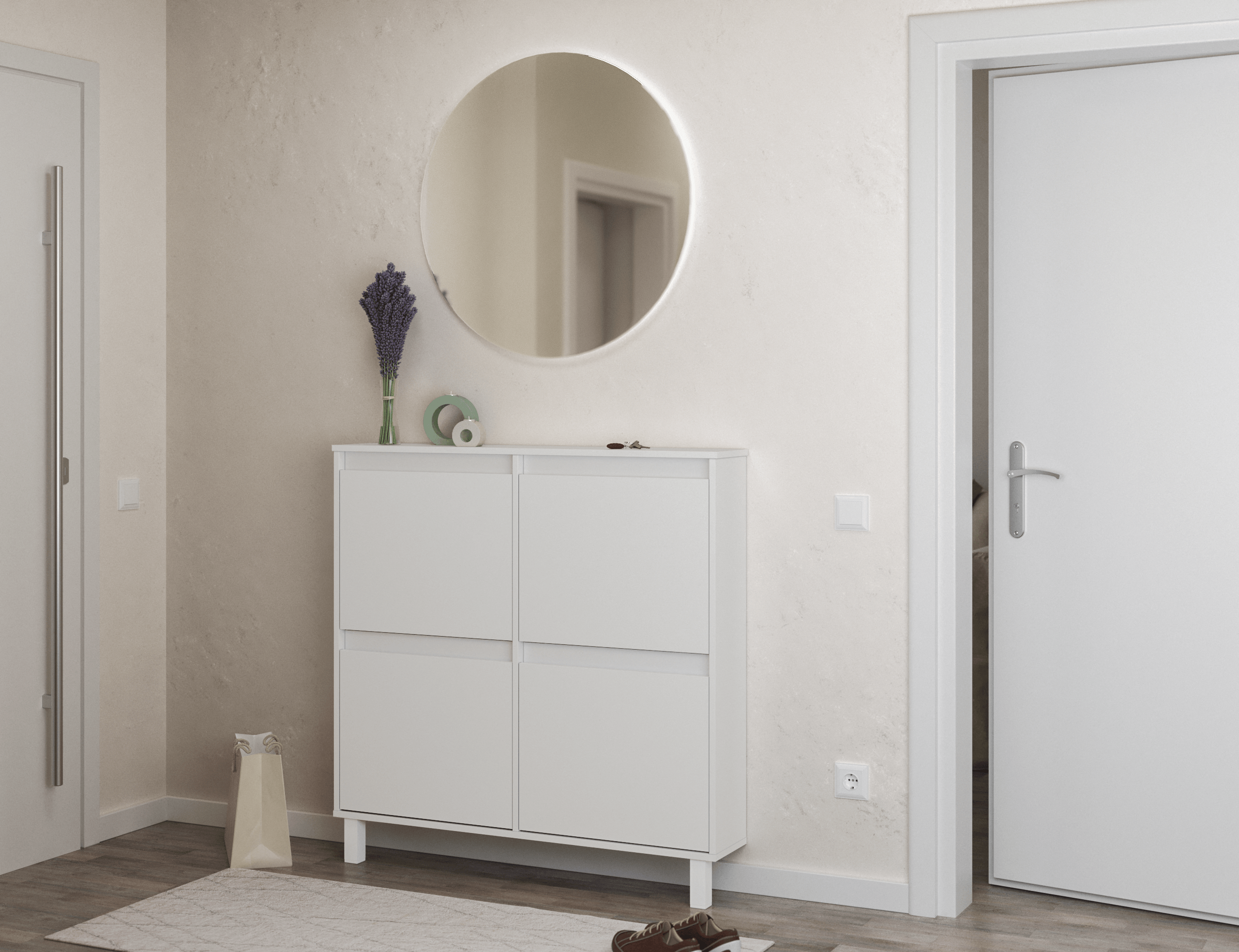 Zapatero Dublín con 4 compartimentos para 8 pares en melamina color blanco 110x110x20 cm - 10