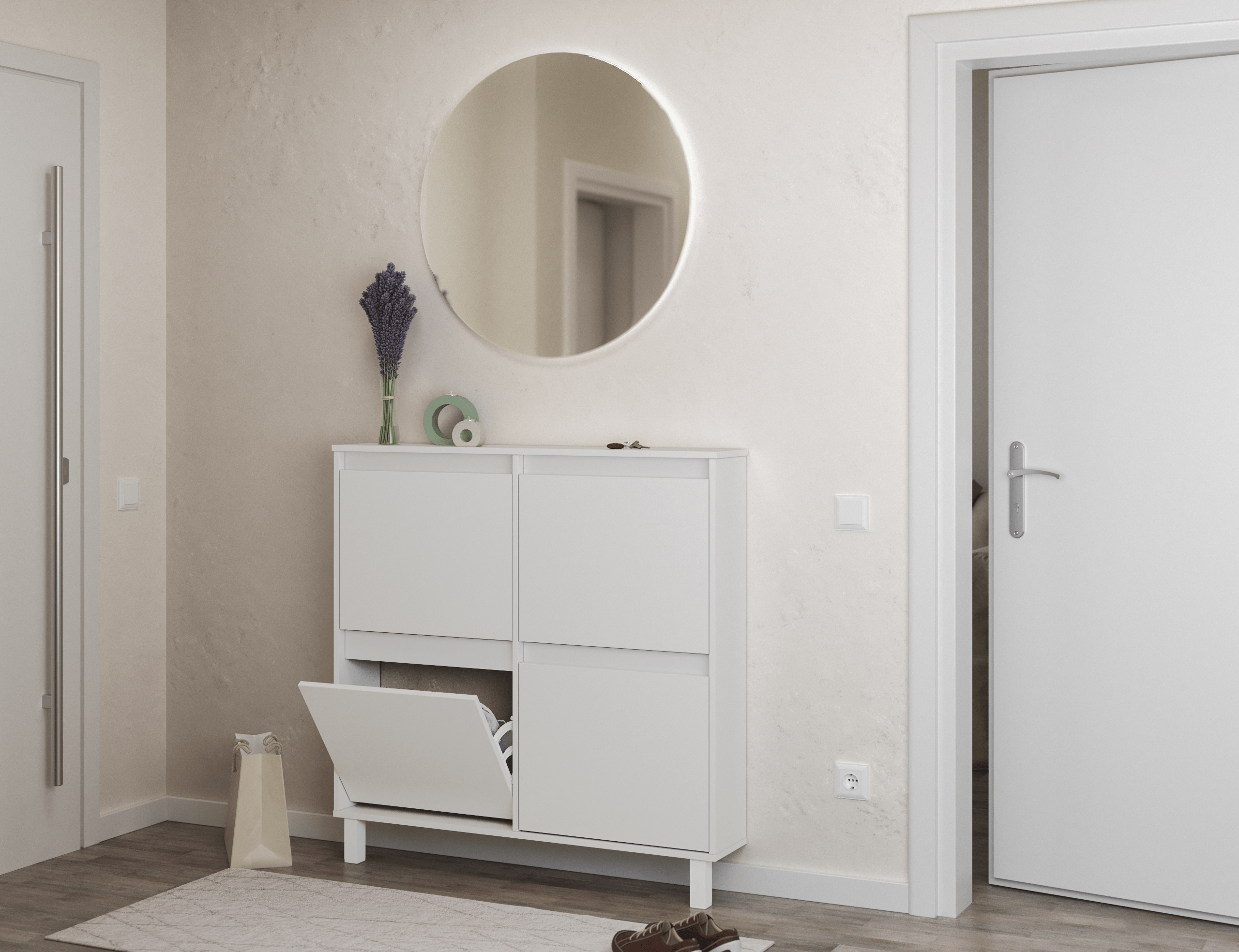 Zapatero Dublín con 4 compartimentos para 8 pares en melamina color blanco 110x110x20 cm - 3