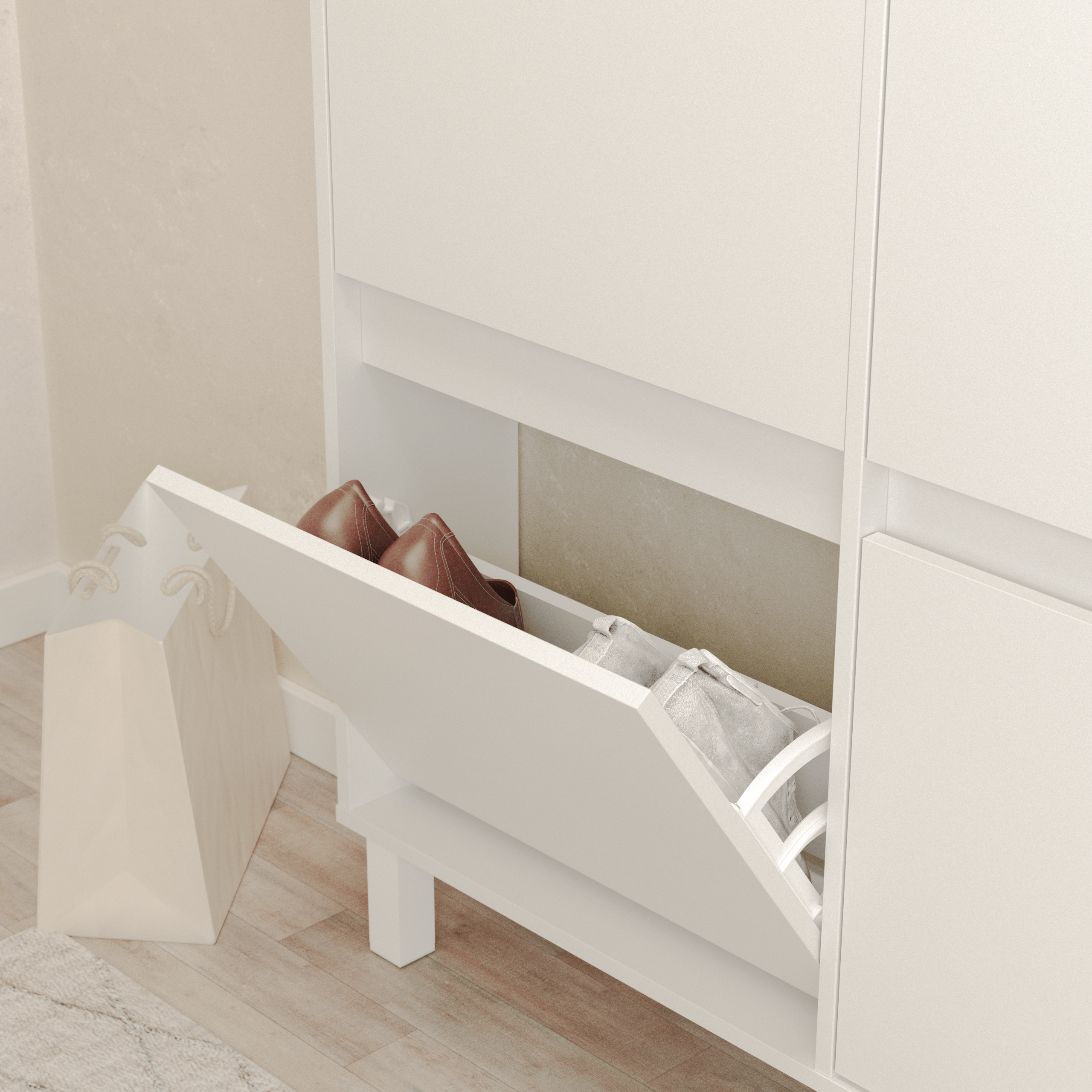 Zapatero Dublín con 4 compartimentos para 8 pares en melamina color blanco 110x110x20 cm - 6