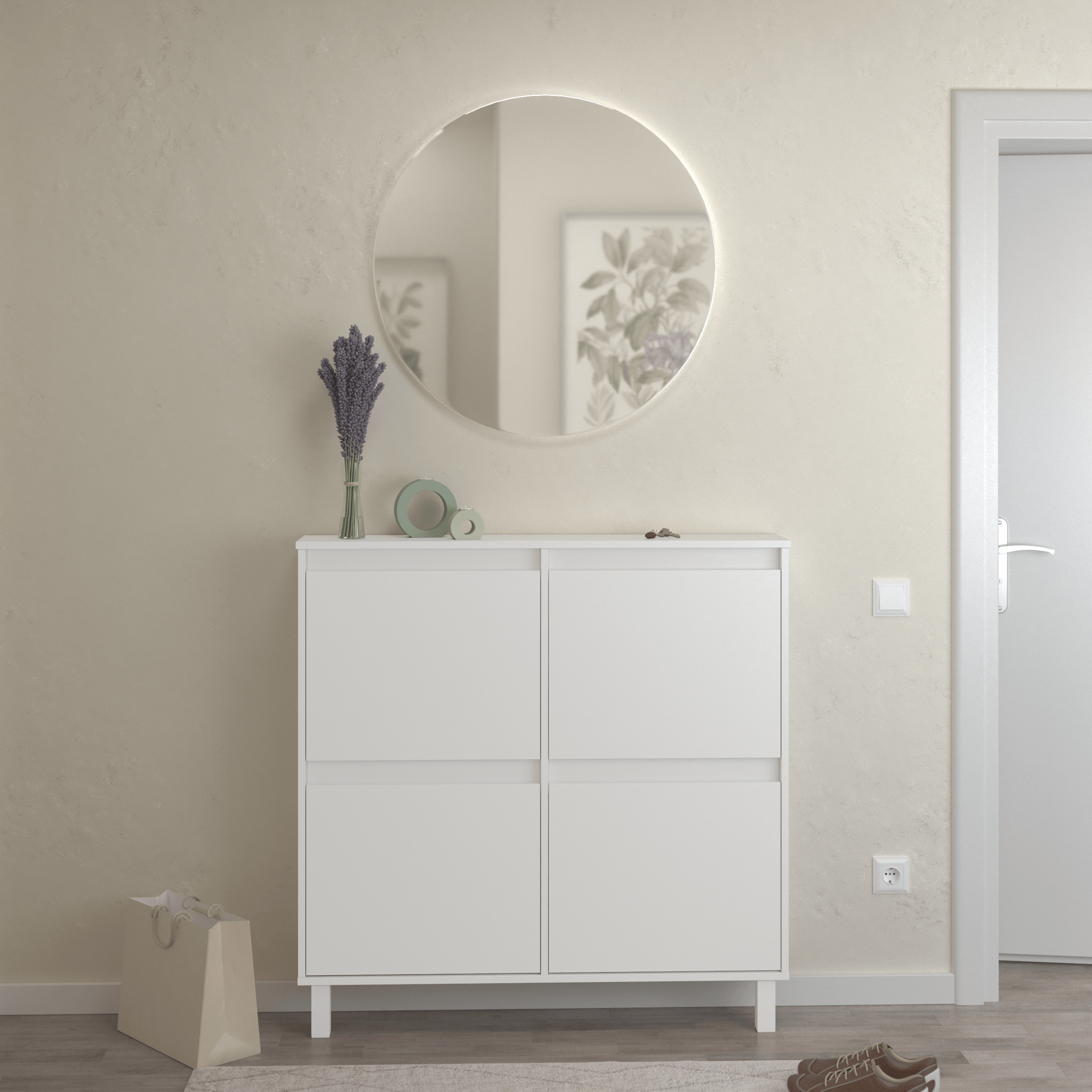 Zapatero Dublín con 4 compartimentos para 8 pares en melamina color blanco 110x110x20 cm - 5