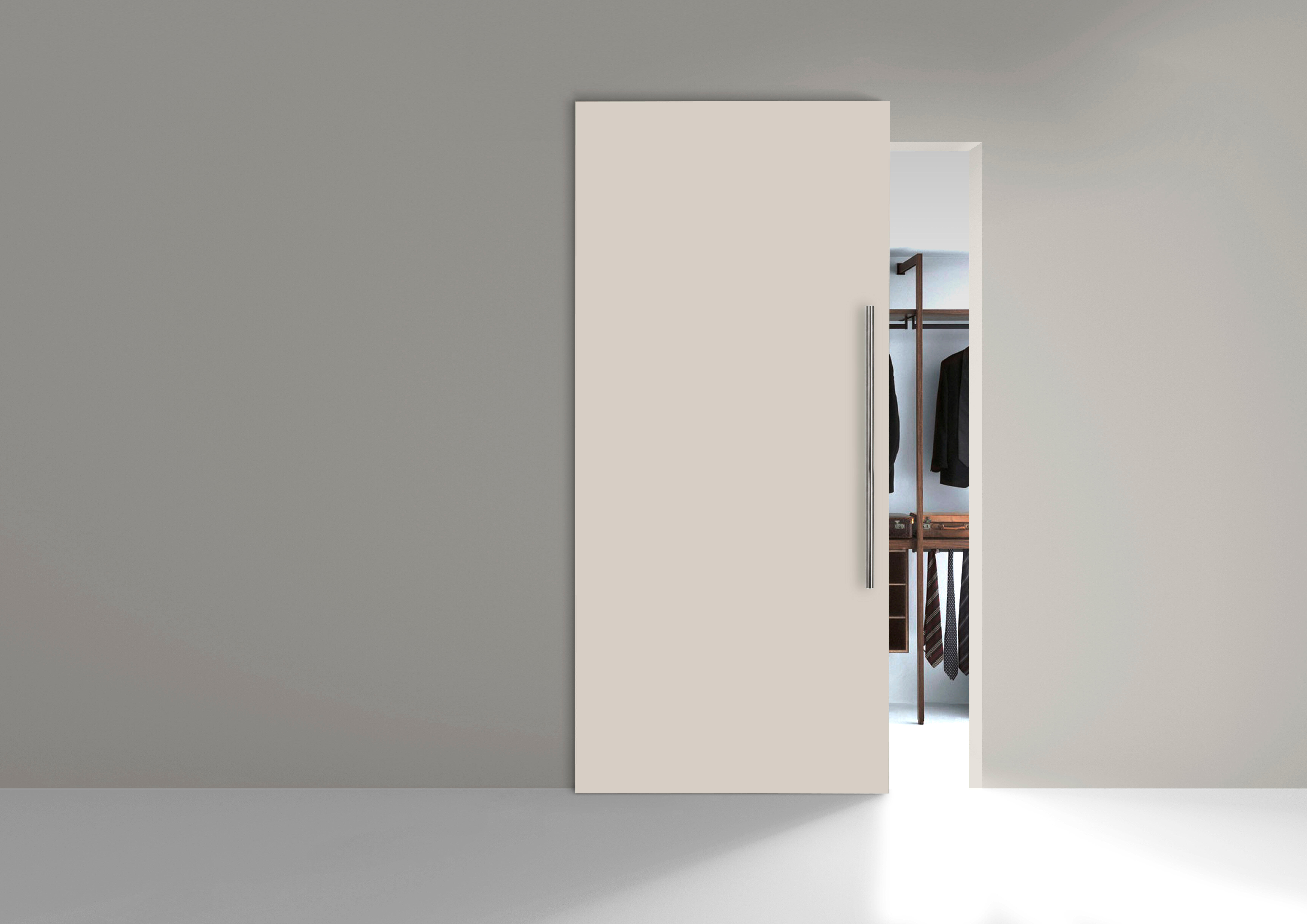 Porta scorrevole reversibile Stoccolma con maniglione in legno argento, L 99 x H 221 cm, con binario invisibile - 3