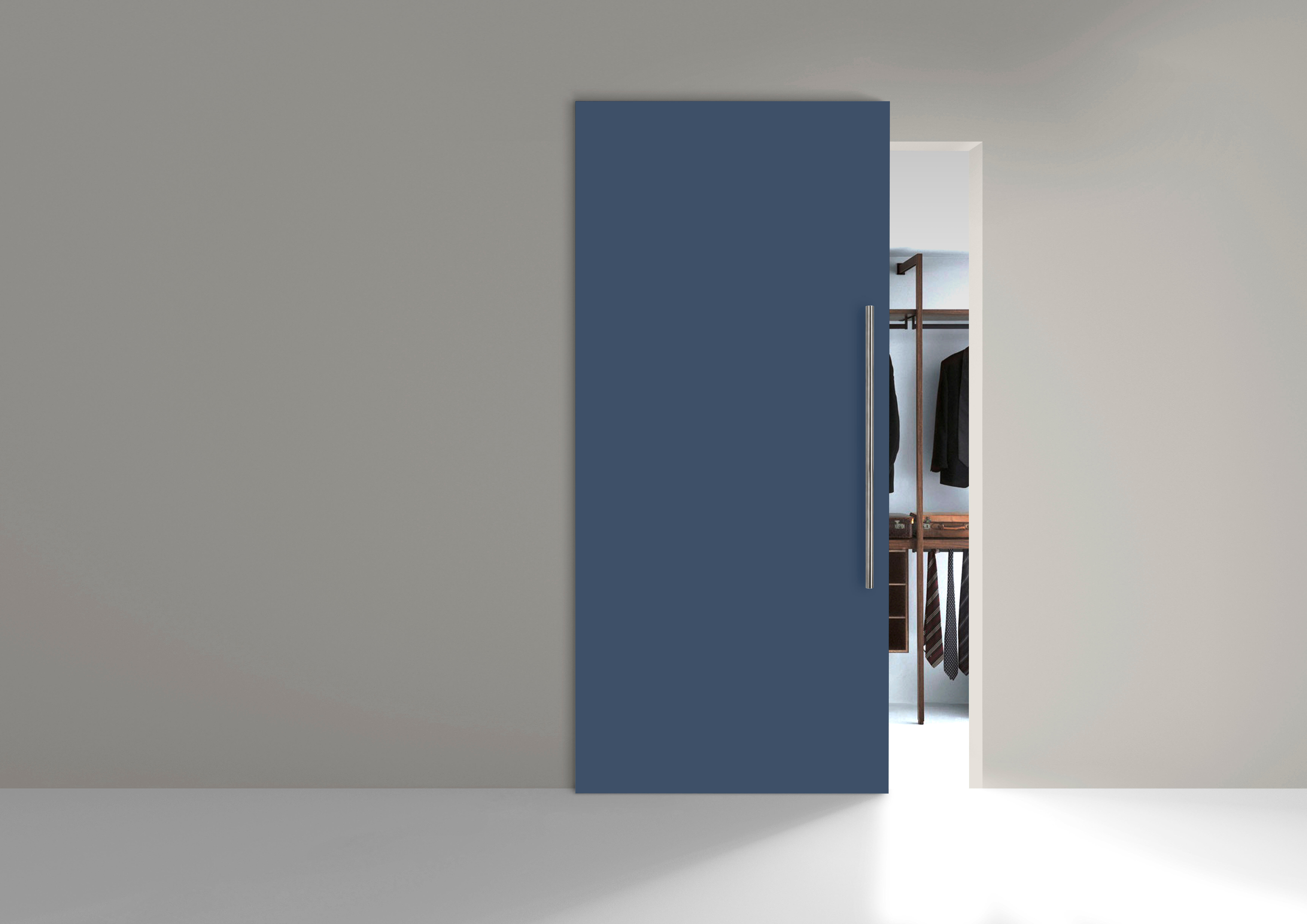 Porta scorrevole reversibile Stoccolma con maniglione in legno blu, L 99 x H 221 cm, con binario invisibile - 3