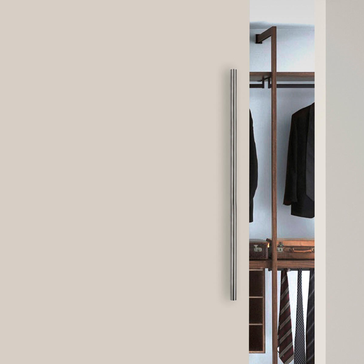 Porta scorrevole reversibile Stoccolma con maniglione in legno argento, L 99 x H 221 cm, con binario invisibile - 2